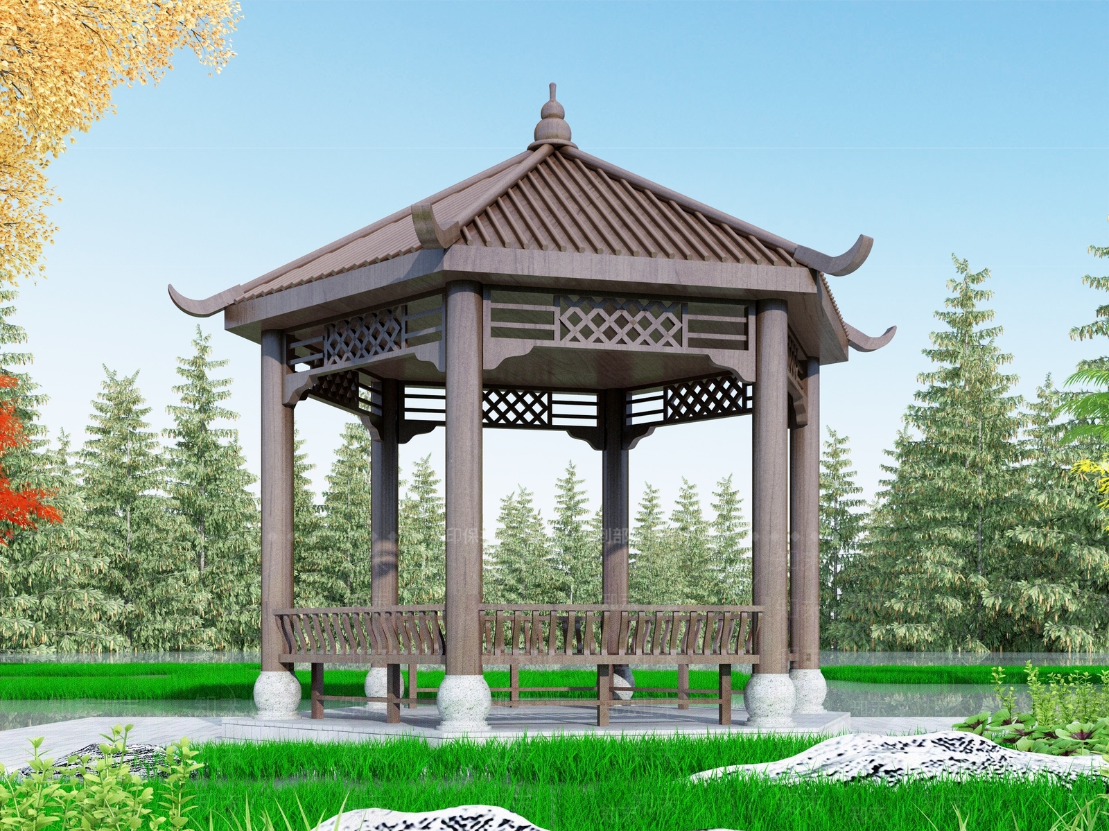 中式亭子3D模型下载【ID:1104373733】