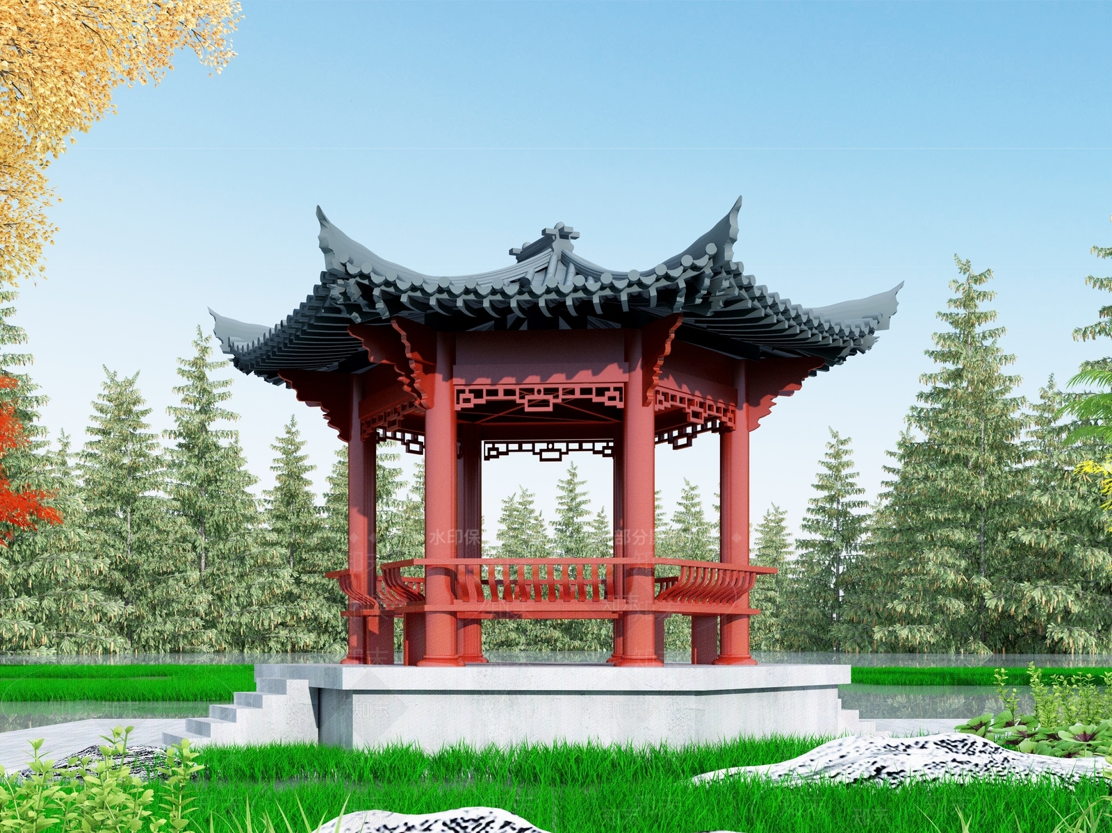 中式亭子3D模型下载【ID:1104373761】