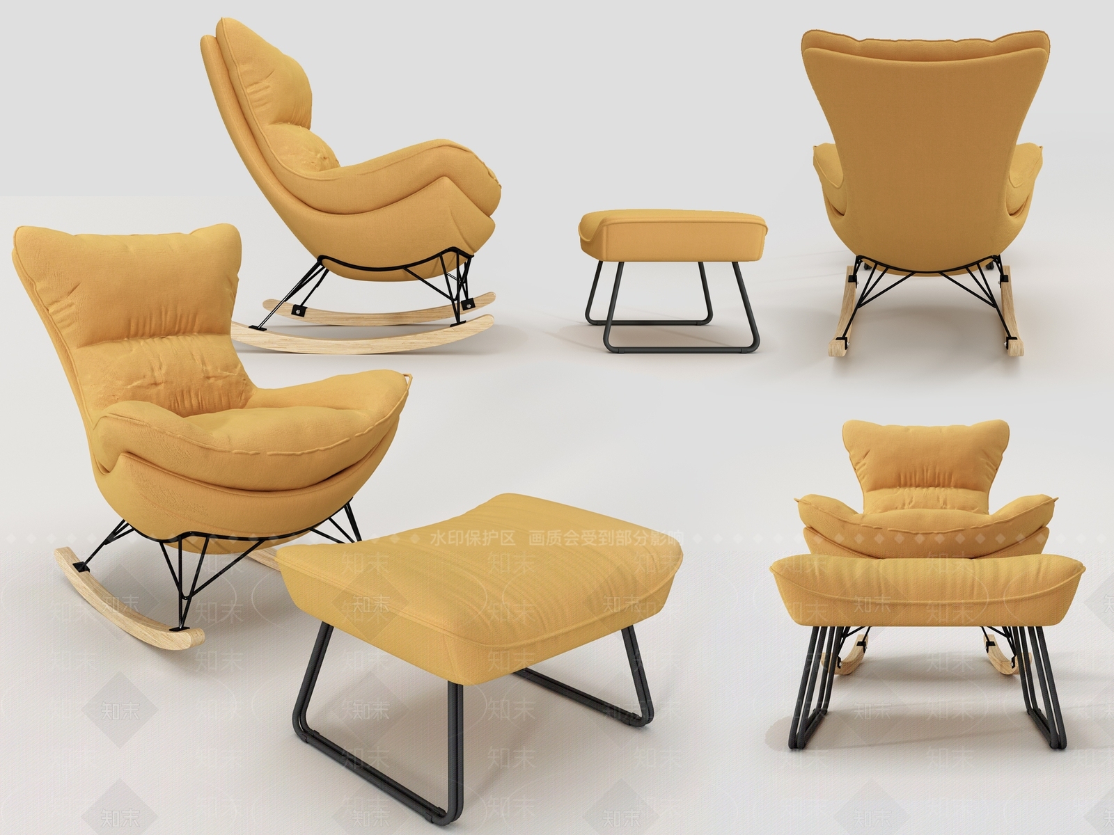 现代椅子凳子组合3D模型下载【ID:1104376657】