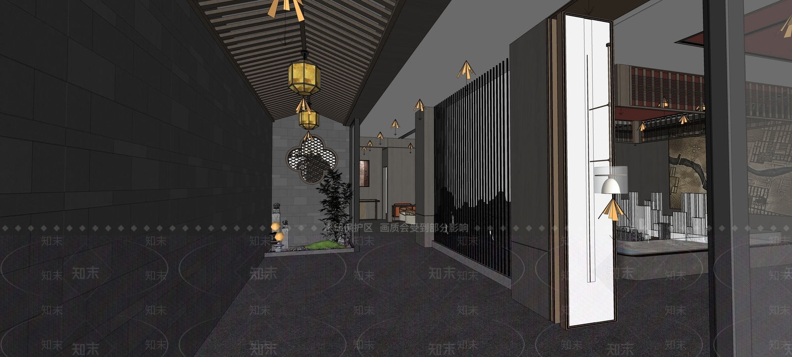 新中式售楼处内部SU模型下载【ID:1104378652】