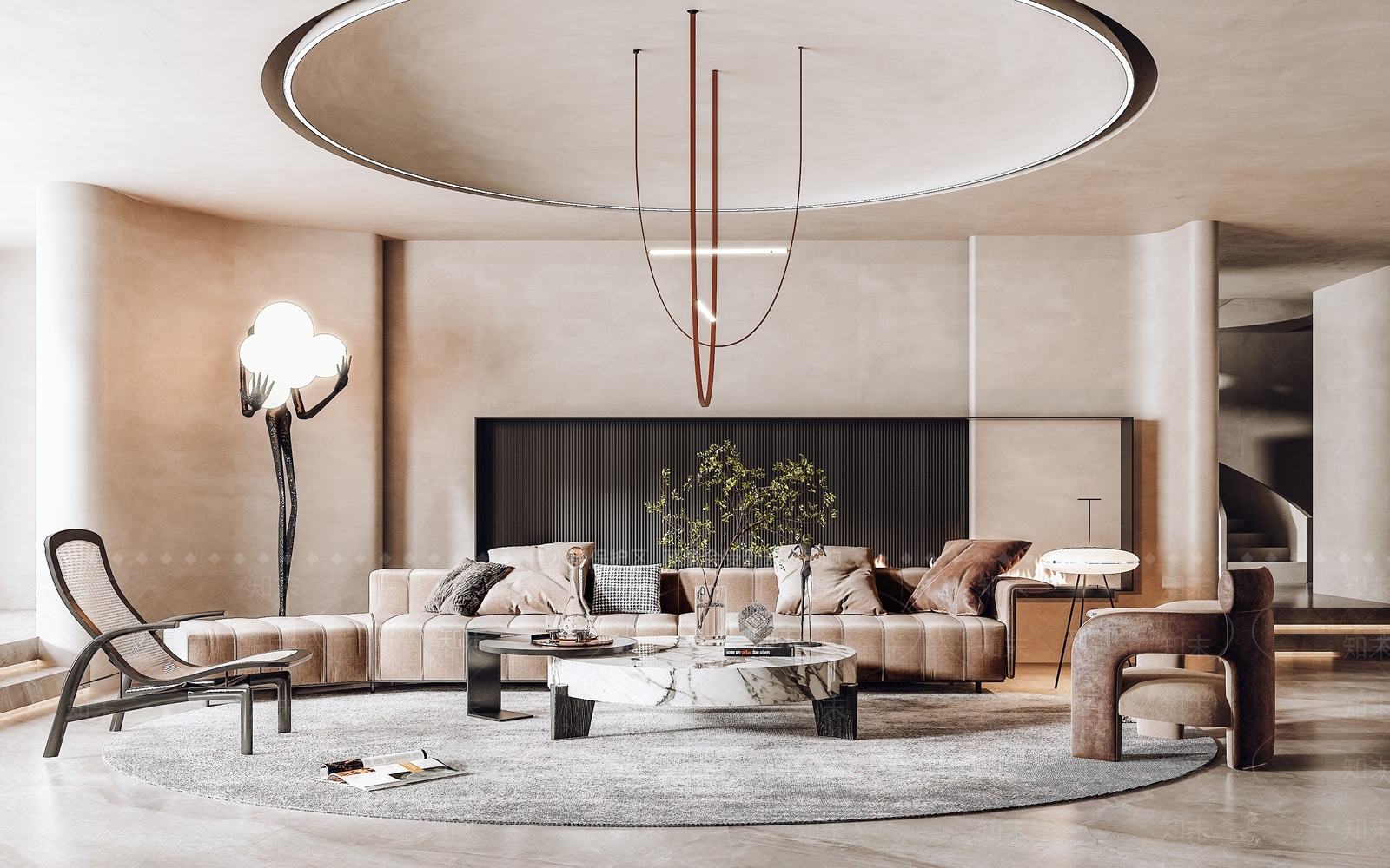 现代别墅客厅3D模型下载【ID:1104382744】