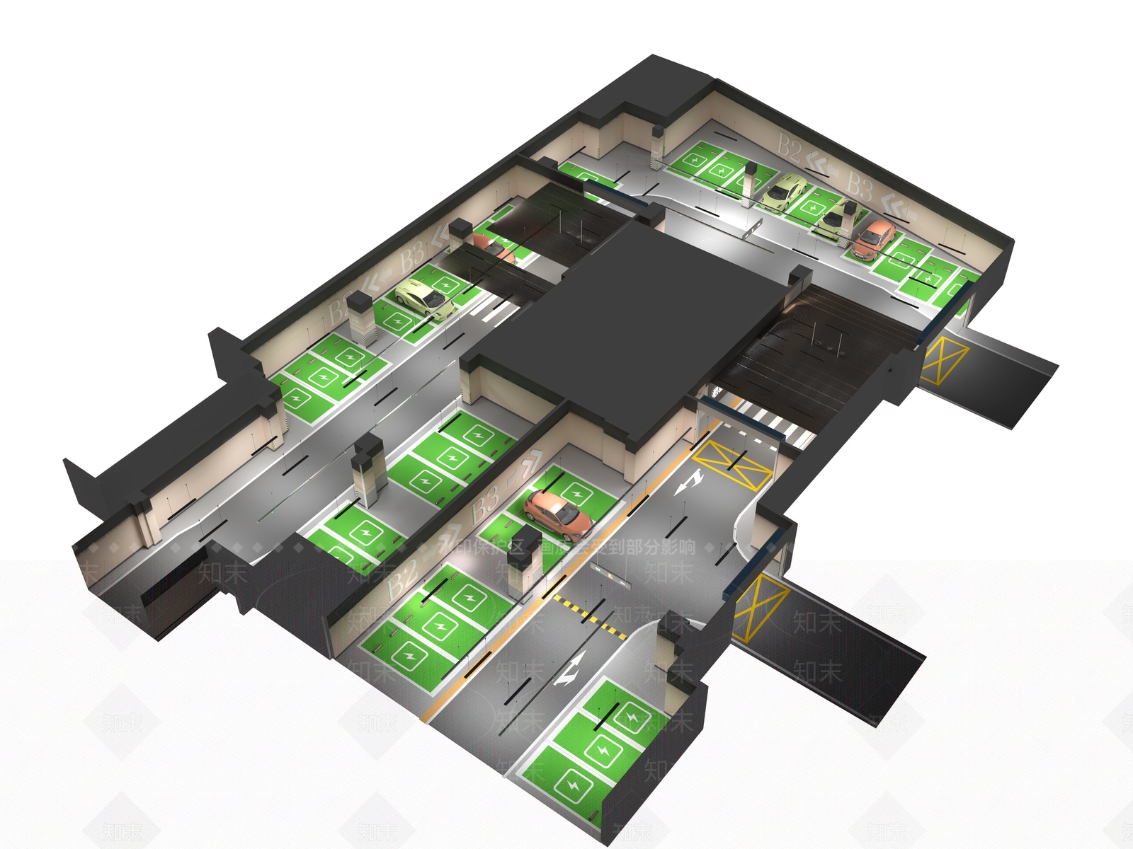 现代室内停车场3D模型下载【ID:1104387736】
