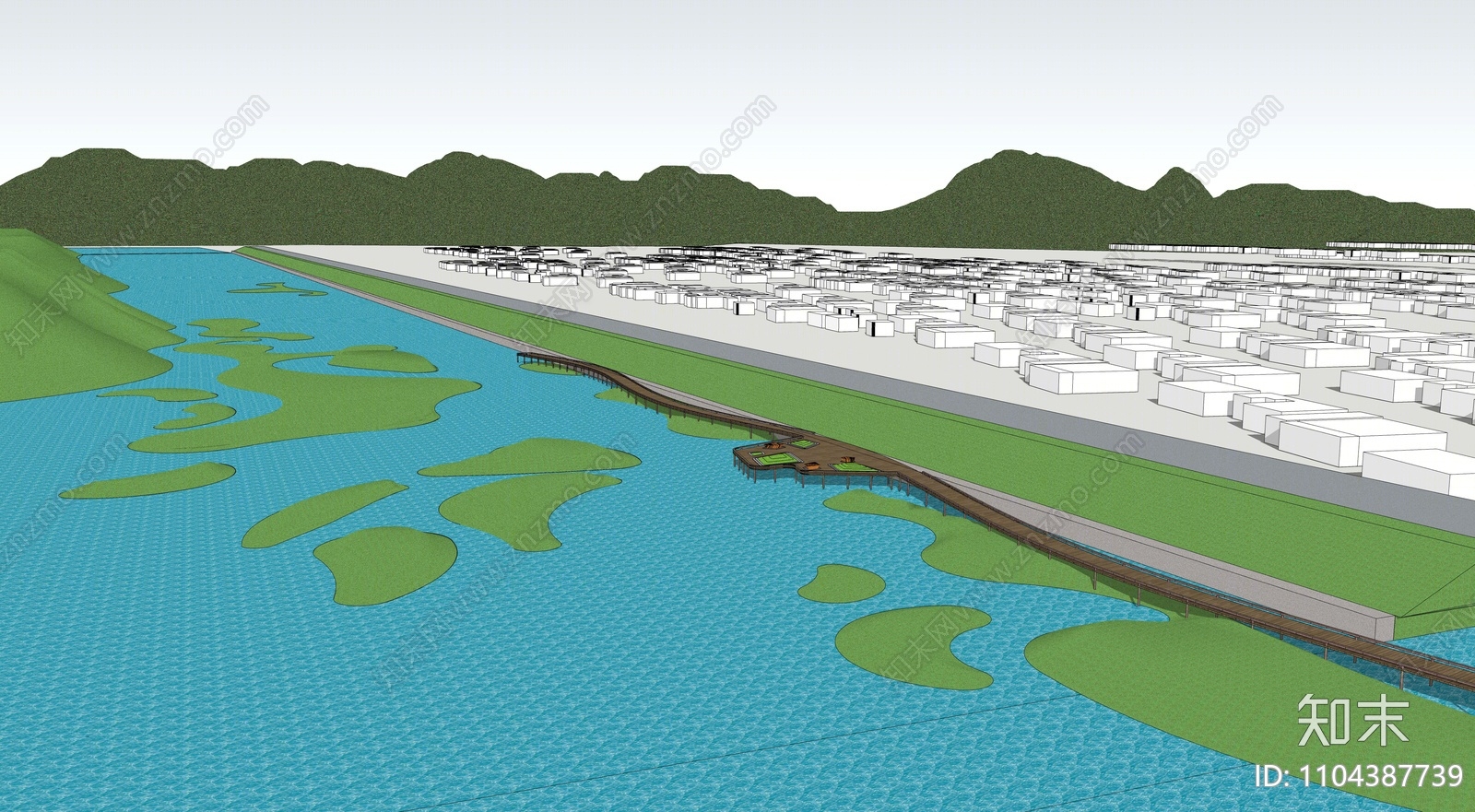 现代滨水景观SU模型下载【ID:1104387739】