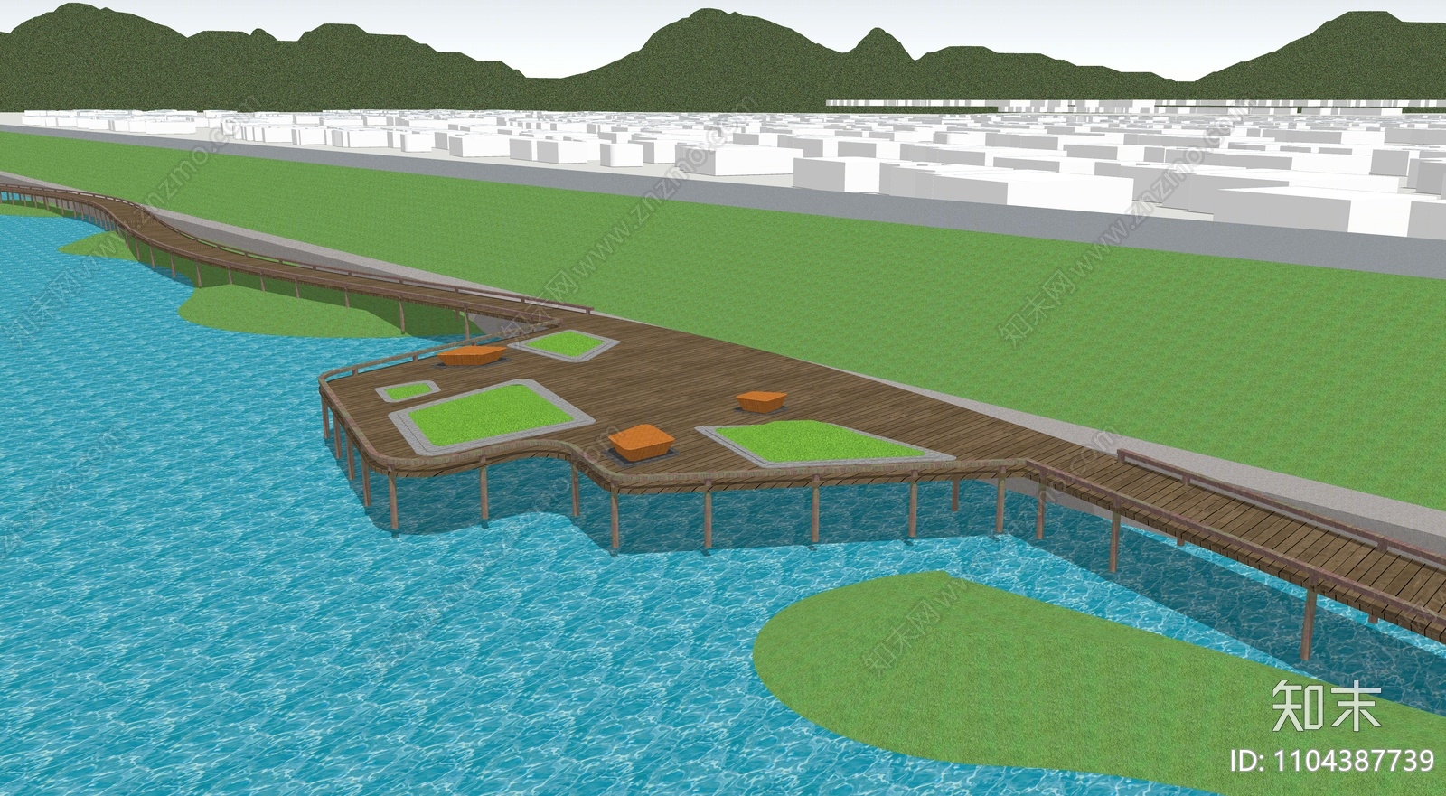 现代滨水景观SU模型下载【ID:1104387739】