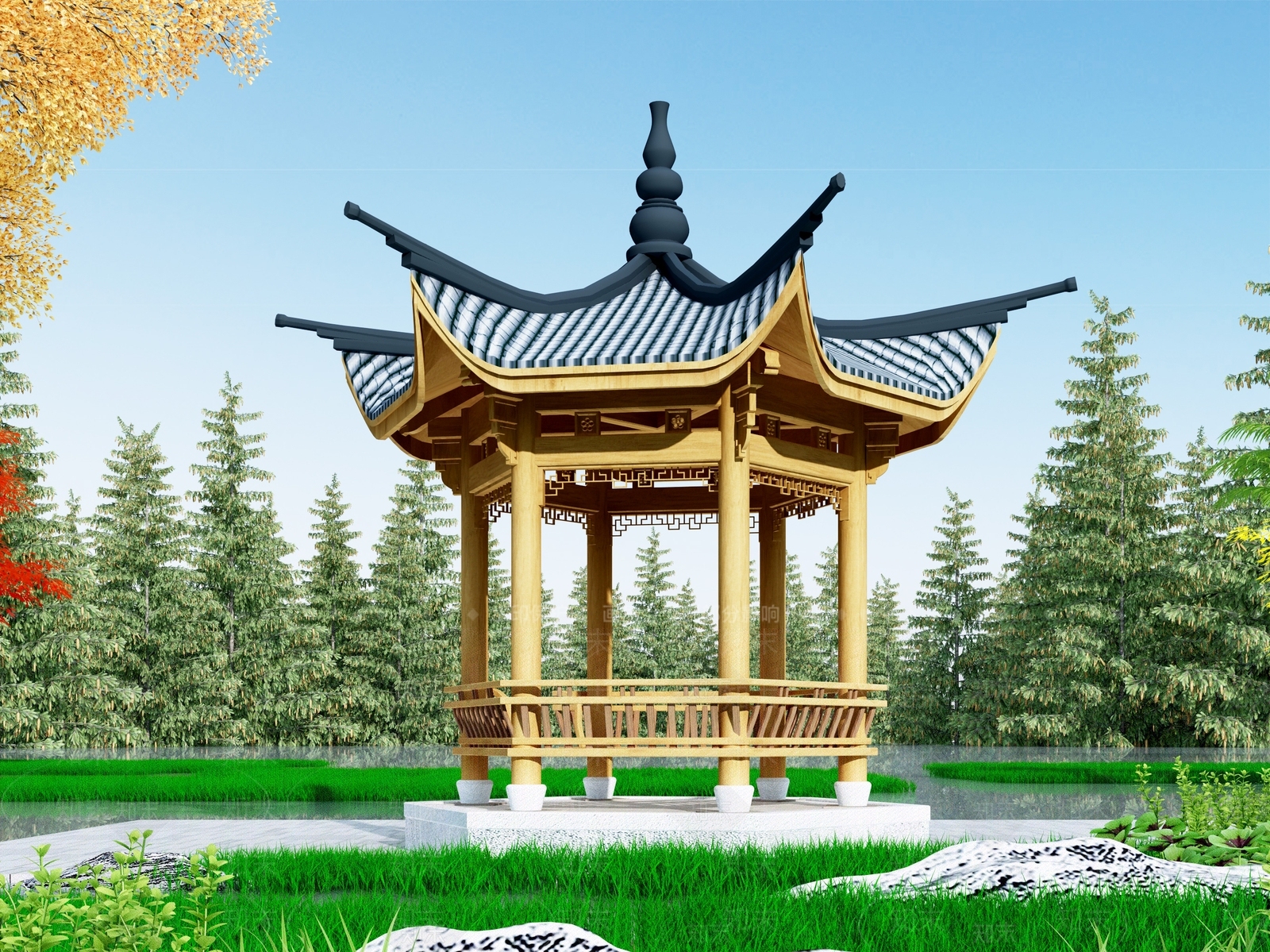 中式亭子3D模型下载【ID:1104394344】