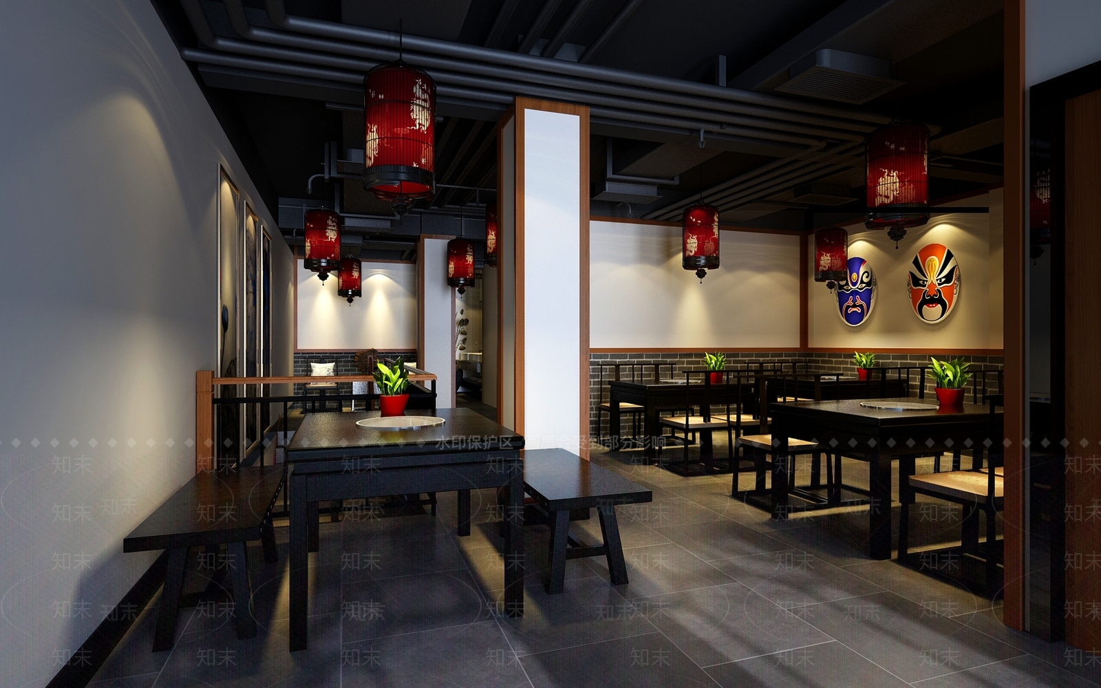新中式火锅店3D模型下载【ID:1104396962】