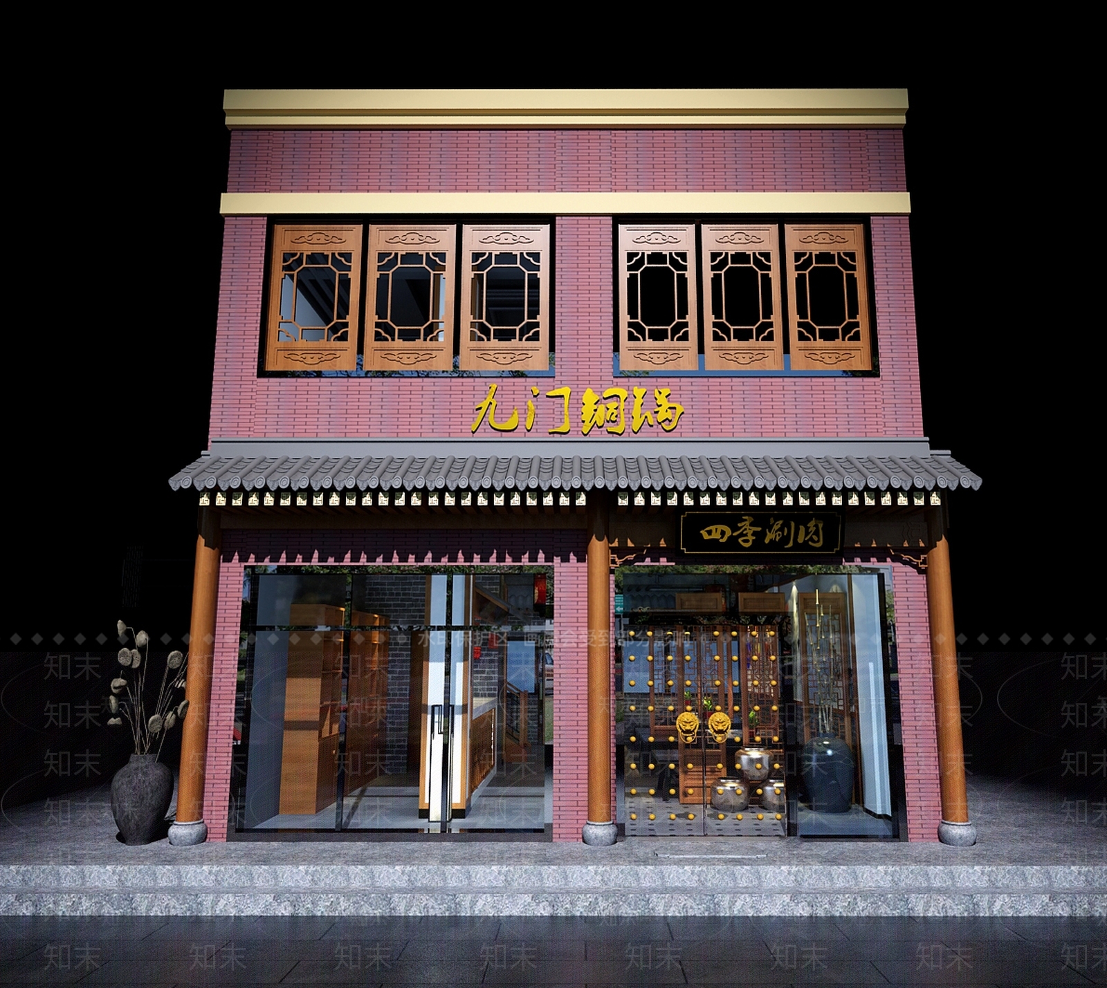 新中式火锅店3D模型下载【ID:1104396962】