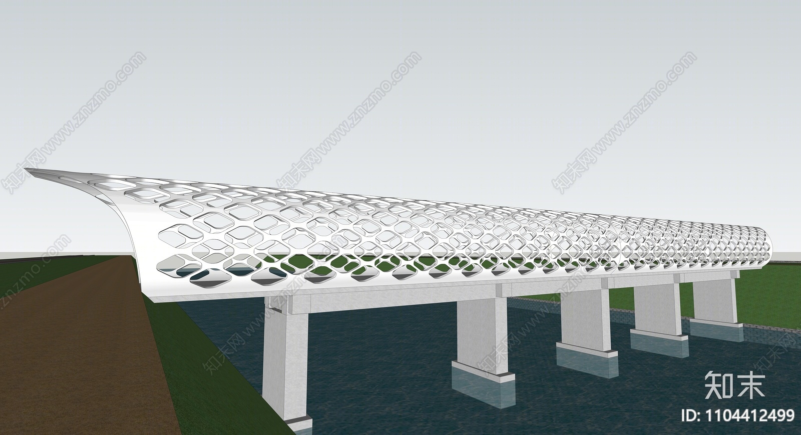 现代镂空景观桥SU模型下载【ID:1104412499】