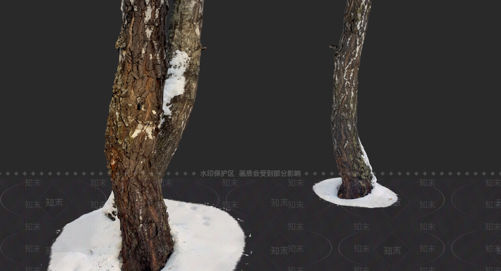 现代带雪的桦木树干3D模型下载【ID:1104418617】
