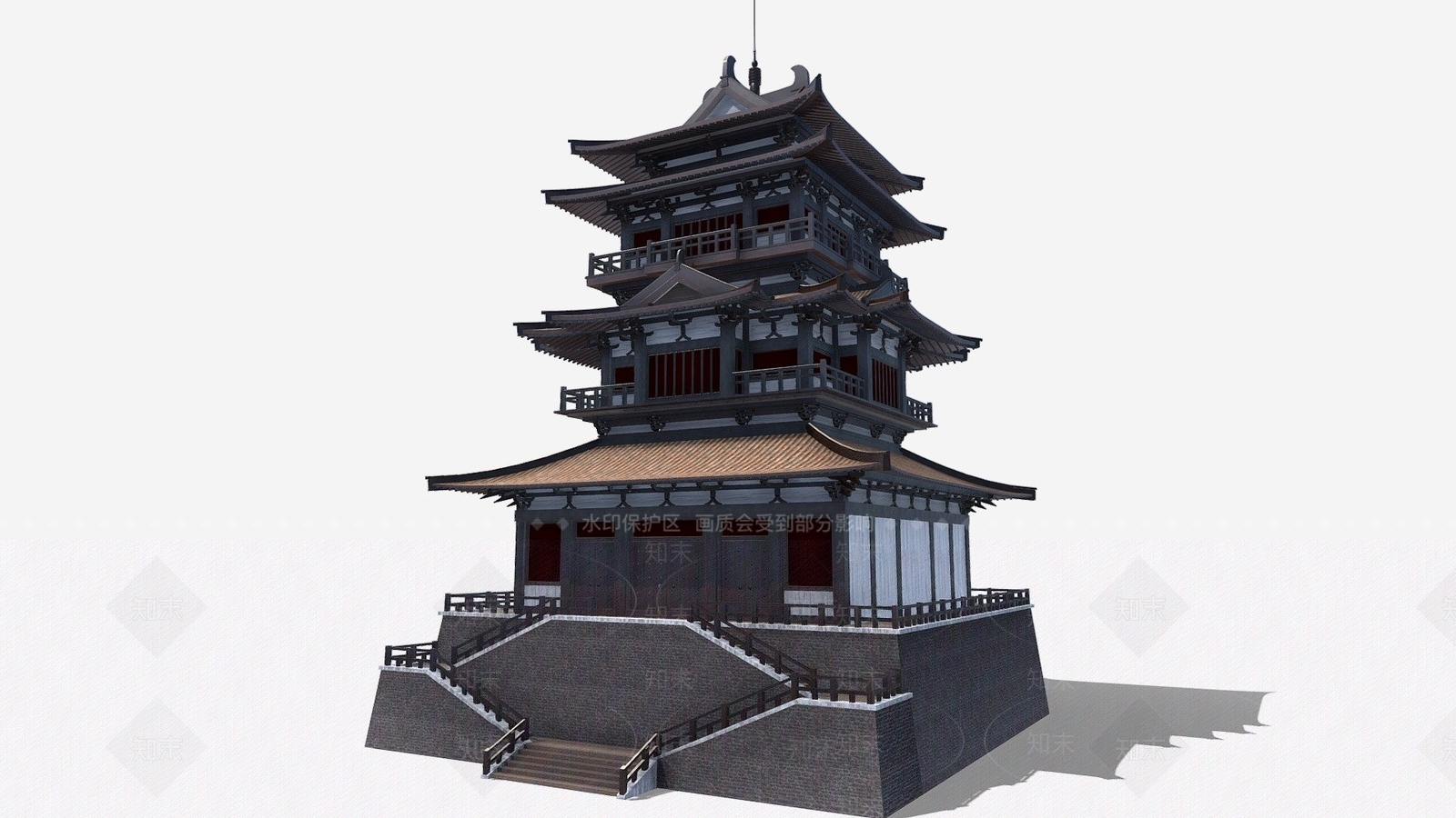 中式古建3D模型渲染效果图