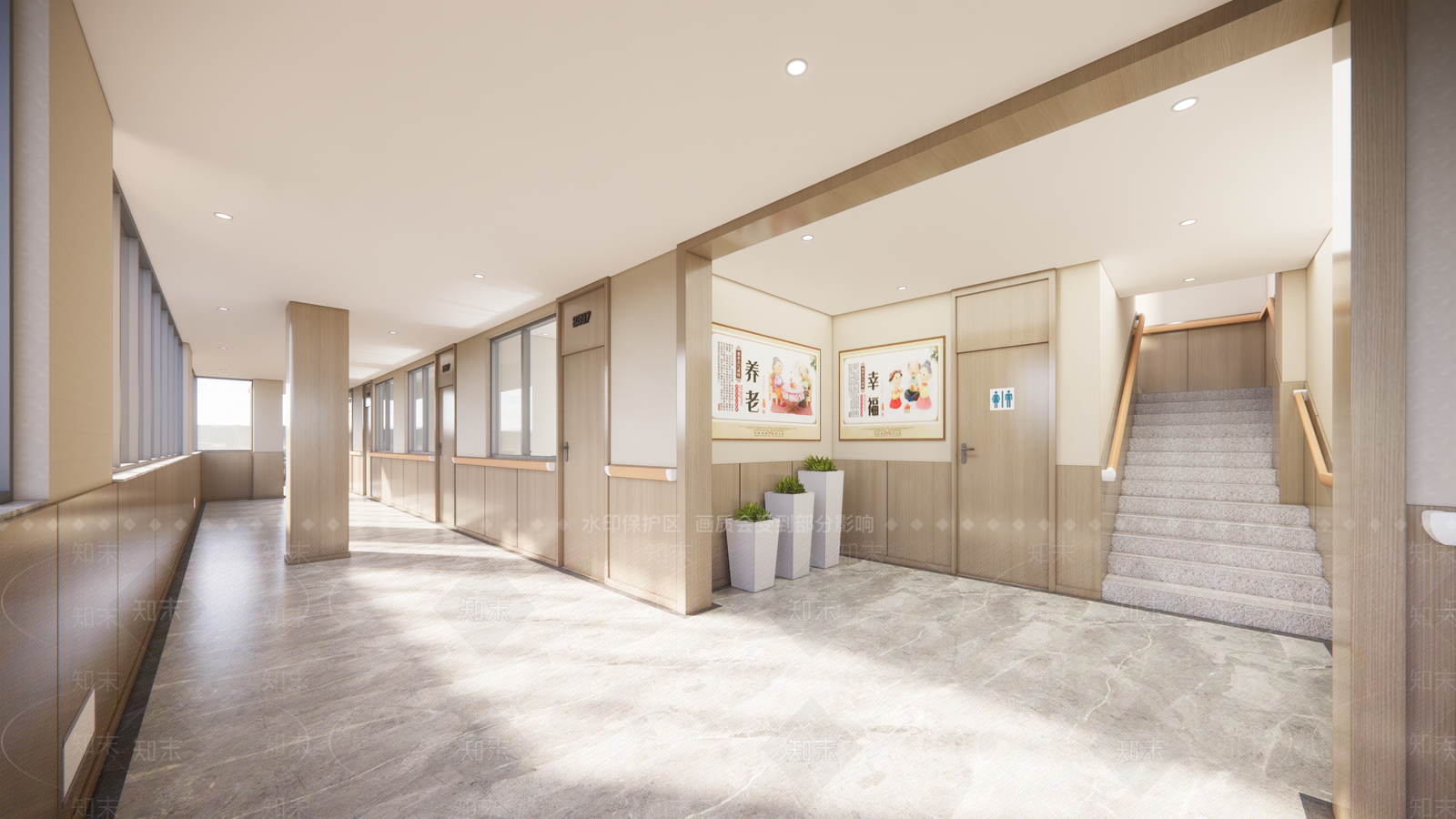 现代养老院过道走廊SU模型下载【ID:1104426632】