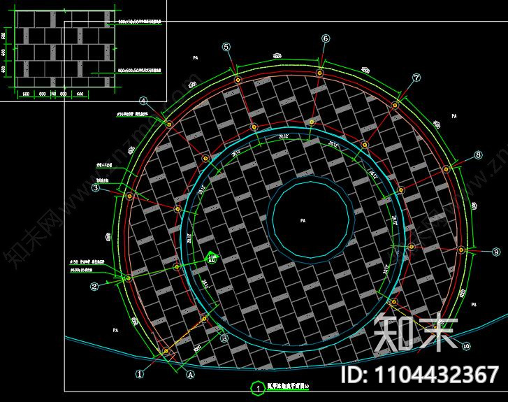 弧形廊架cad施工图下载【ID:1104432367】