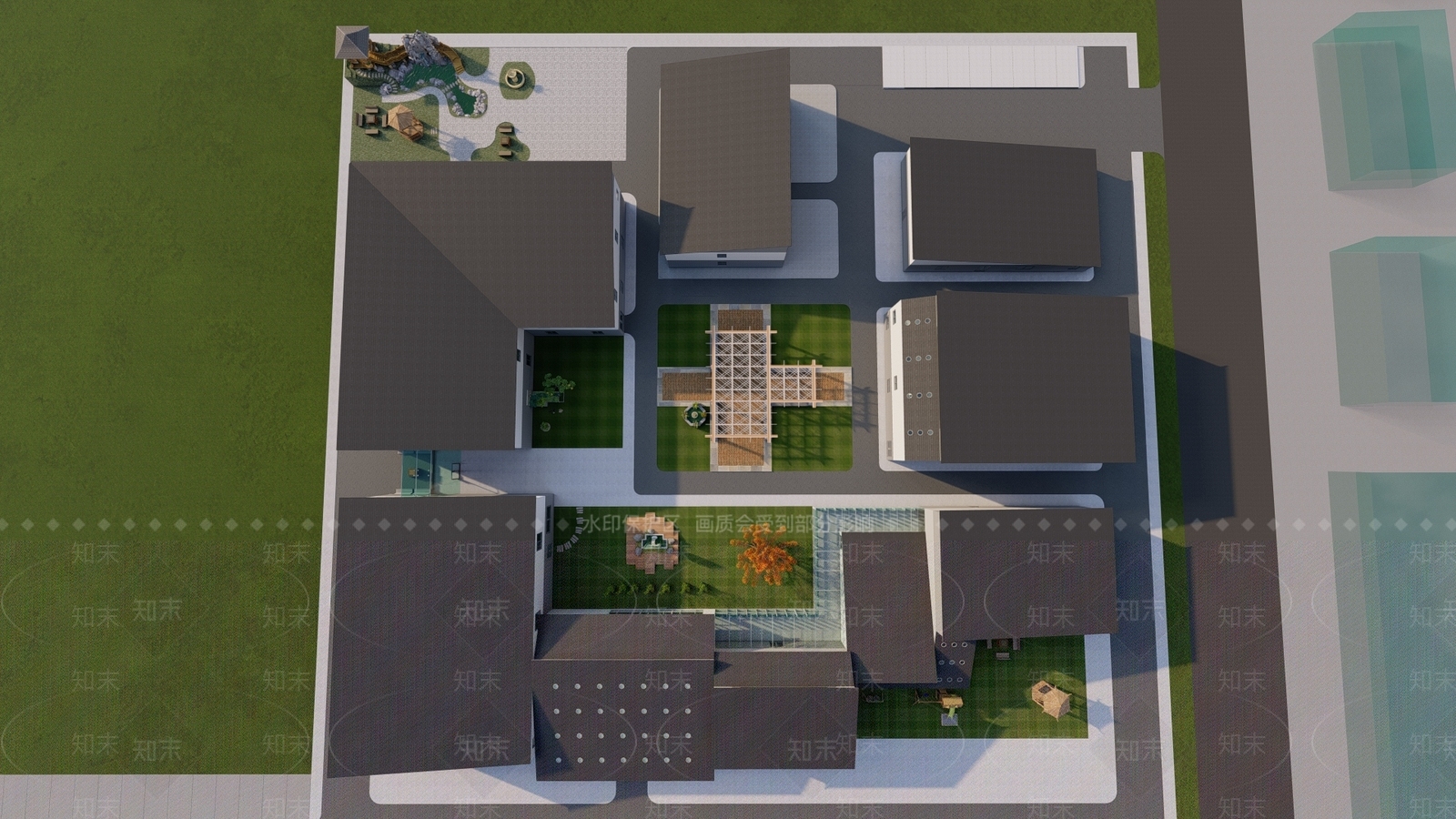 中式图书馆建筑SU模型下载【ID:1104451218】