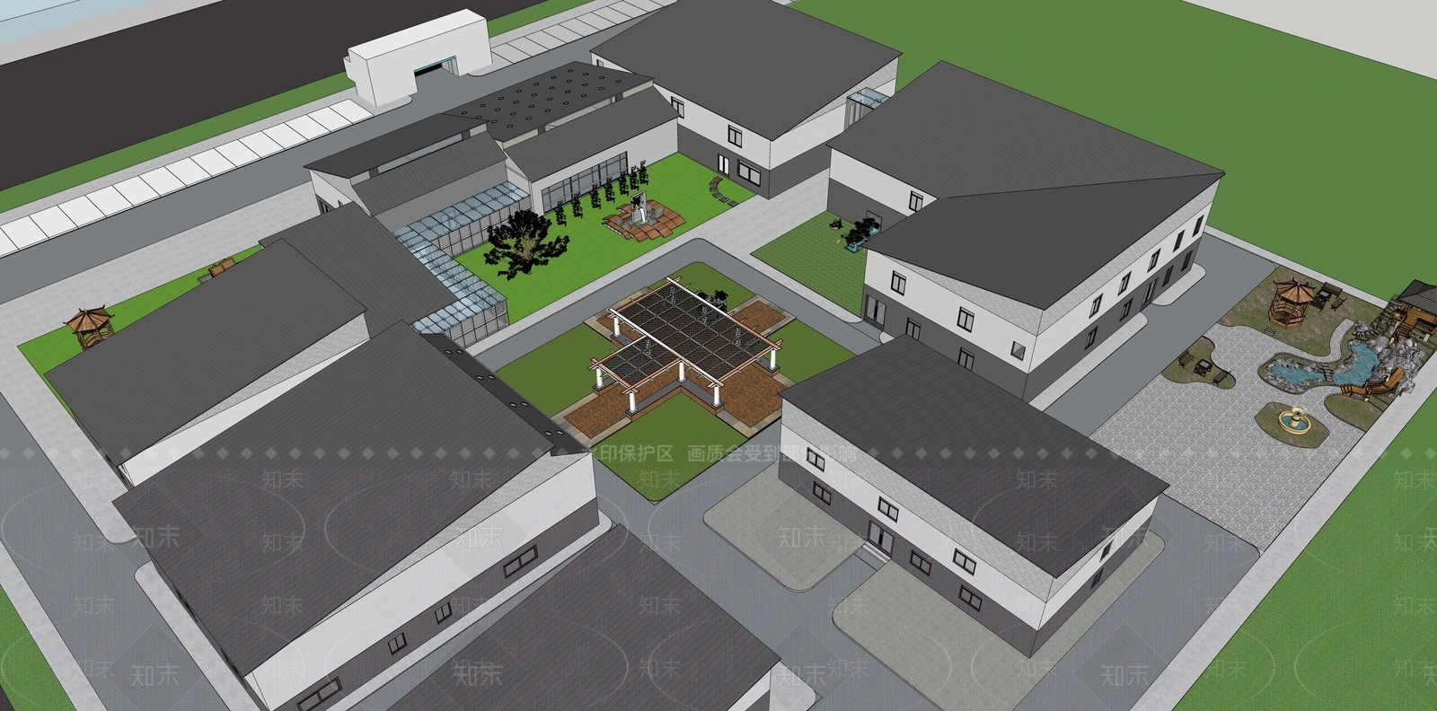 中式图书馆建筑SU模型下载【ID:1104451218】
