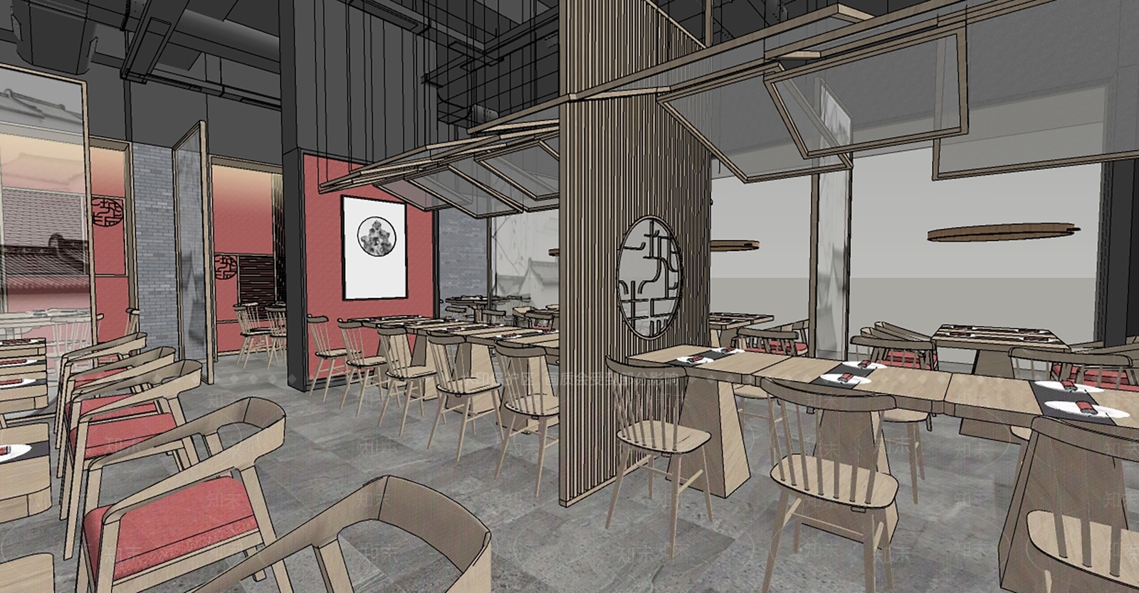 新中式中餐厅SU模型下载【ID:1104452050】