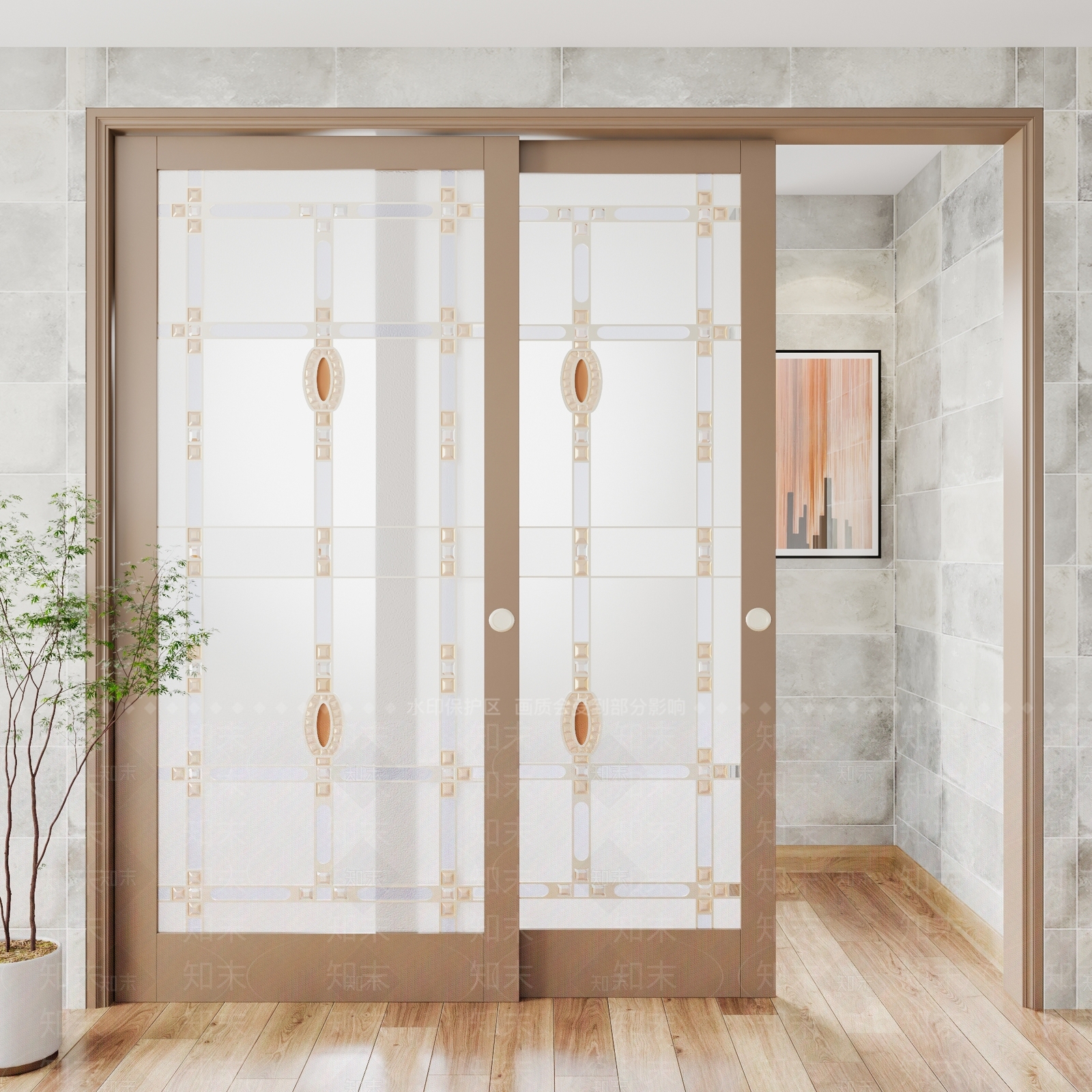 简欧厨房推拉门3D模型下载【ID:1104452017】