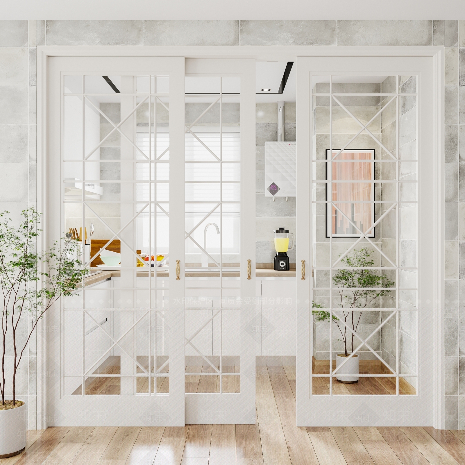 简欧厨房推拉门3D模型下载【ID:1104465361】