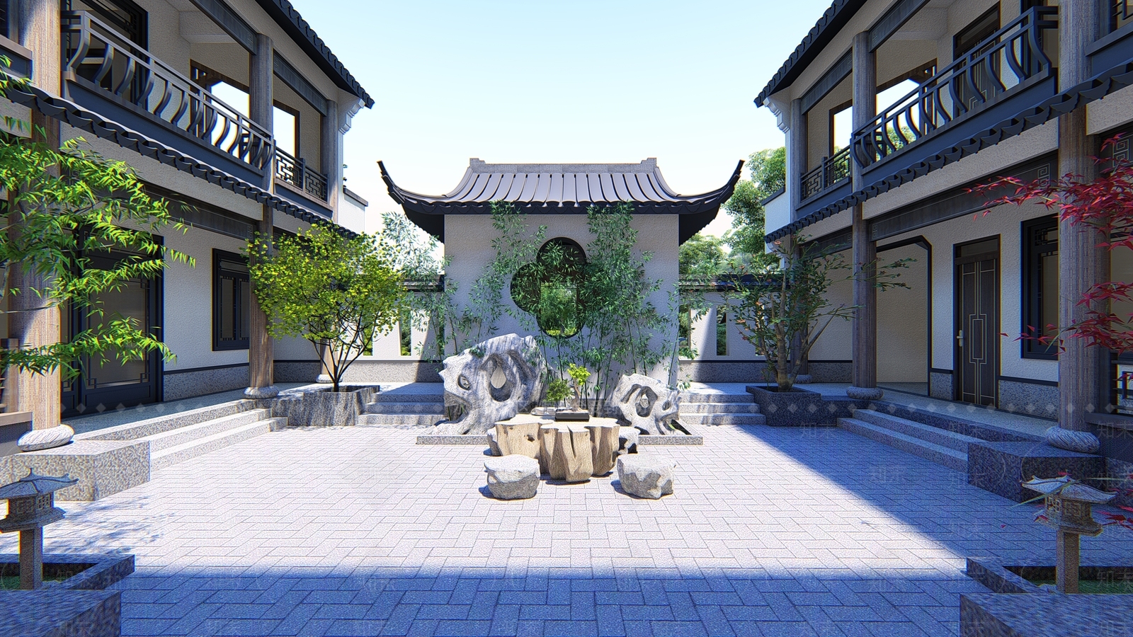 中式四合院SU模型下载【ID:1104476082】
