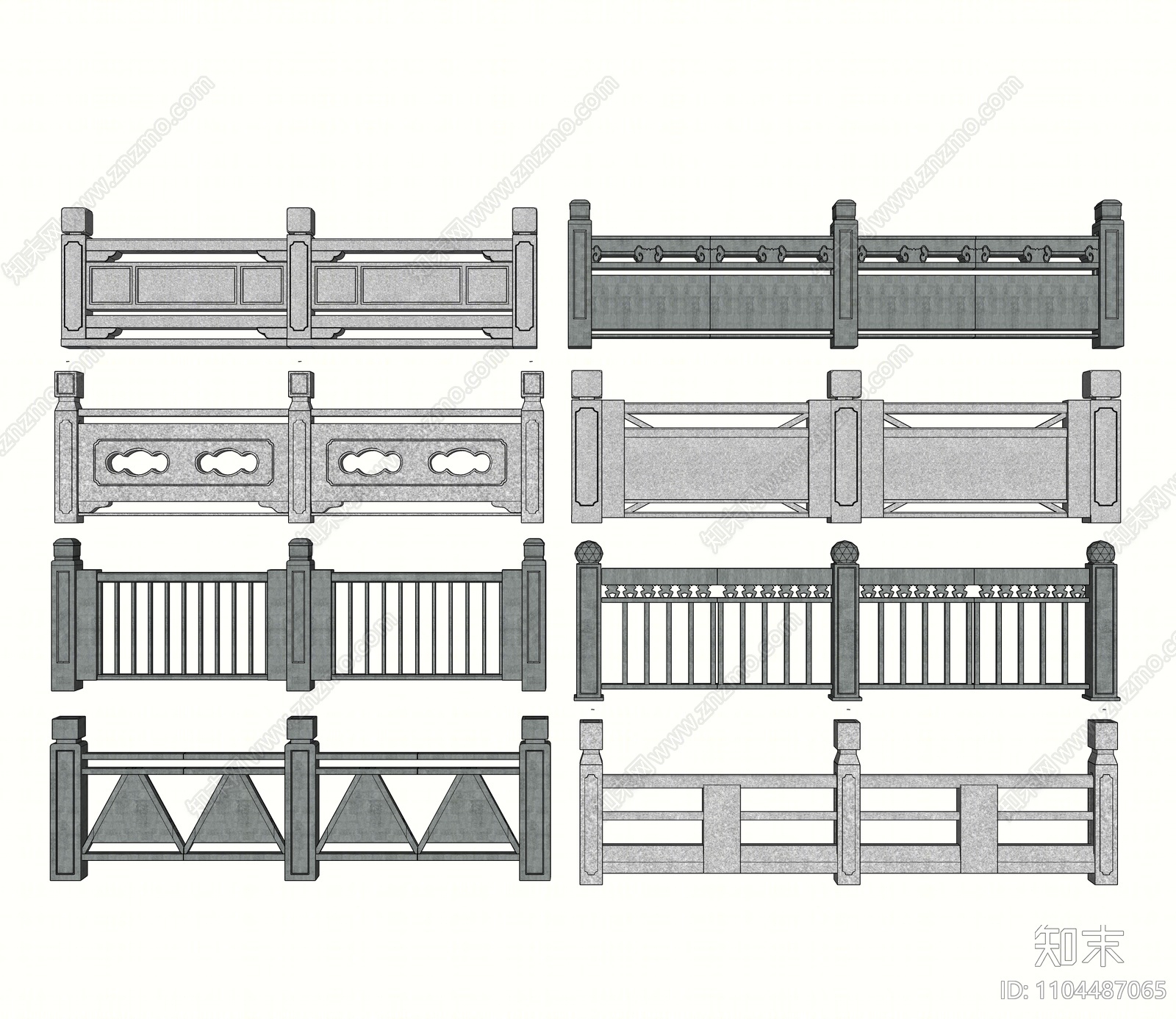 中式大理石栏杆SU模型下载【ID:1104487065】