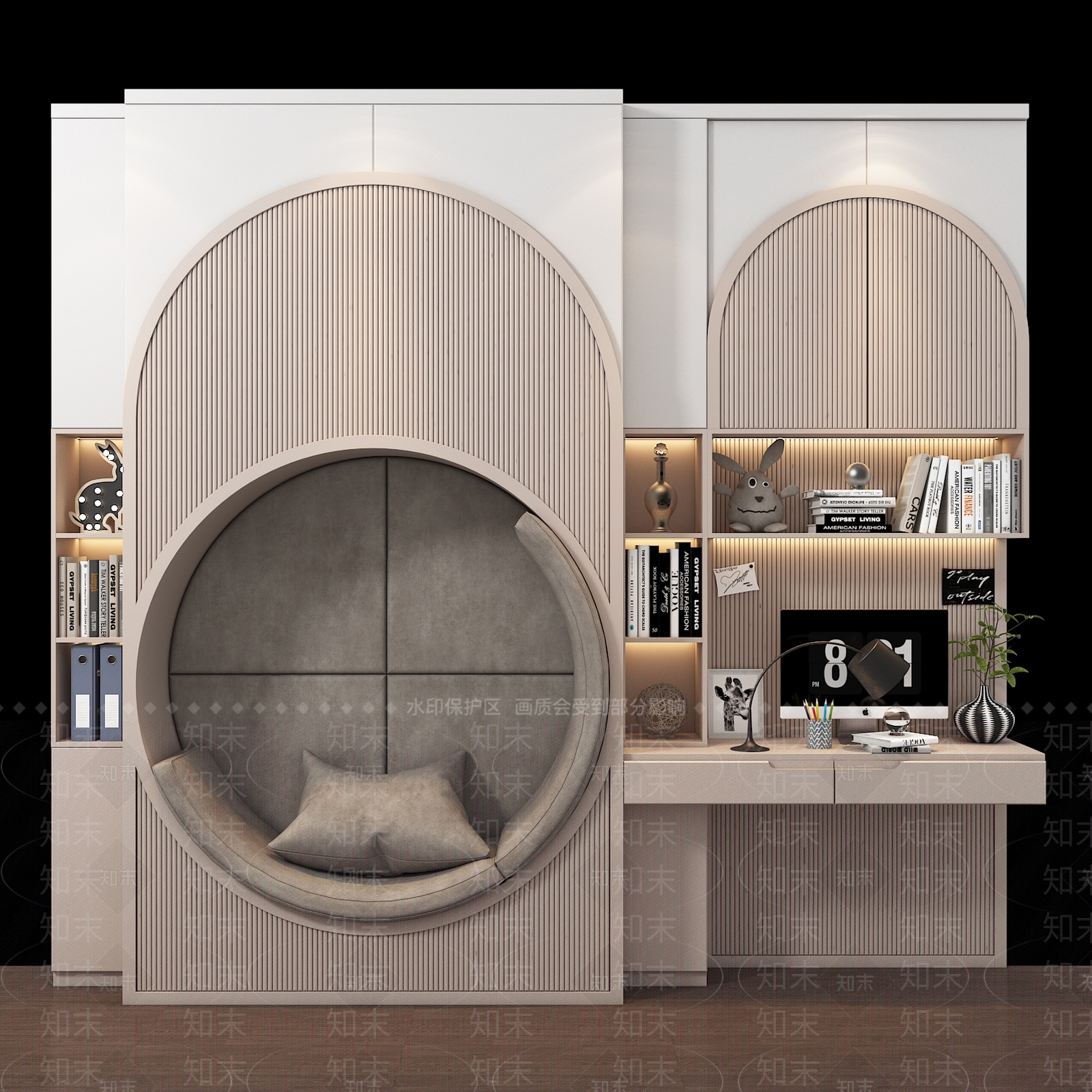 北欧儿童书桌书柜组合3D模型下载【ID:1104494975】