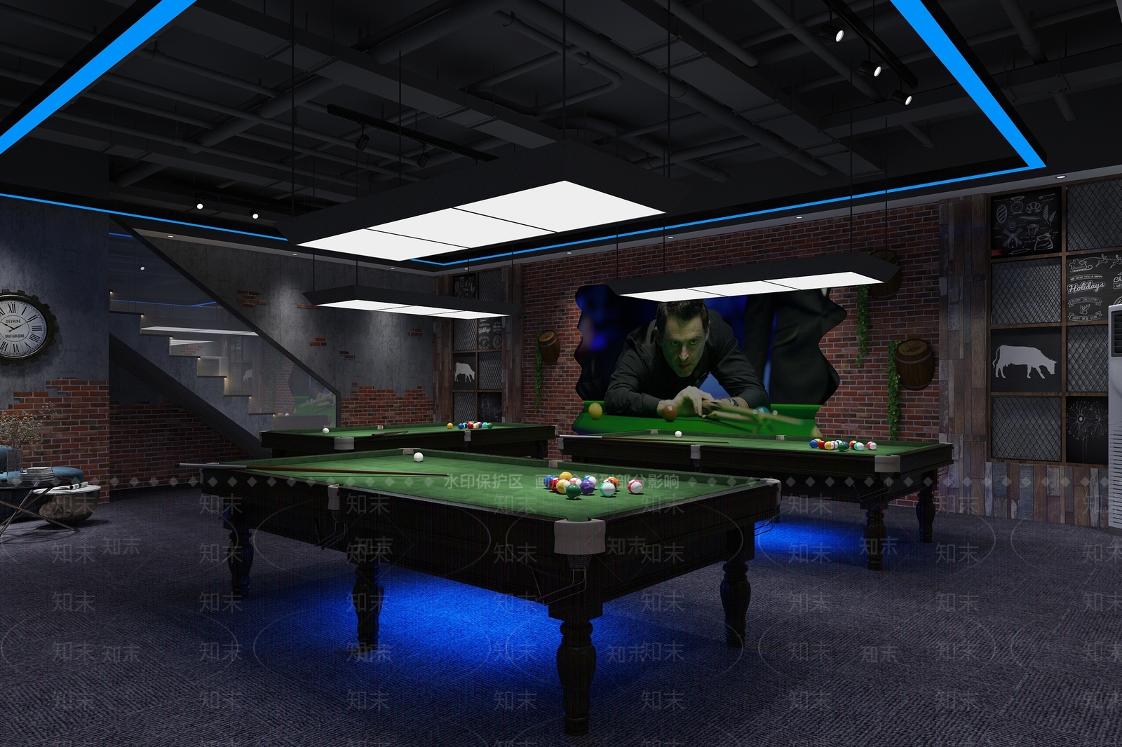 工业风桌球室3D模型下载【ID:1104512235】