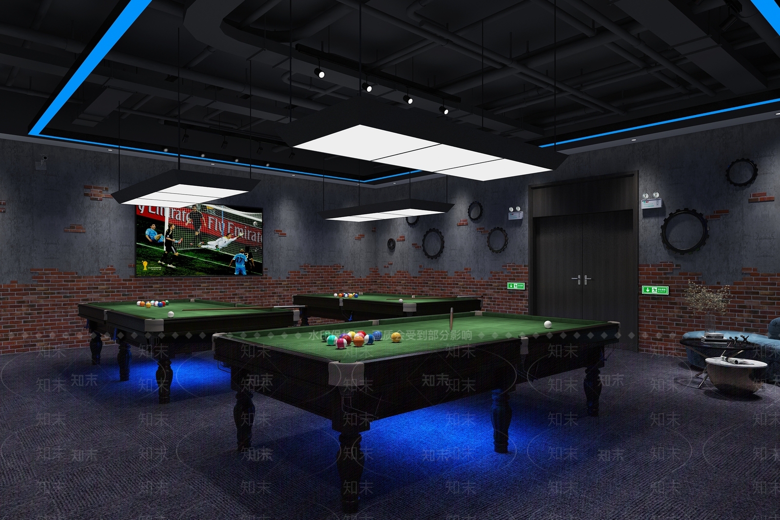 工业风桌球室3D模型下载【ID:1104512235】