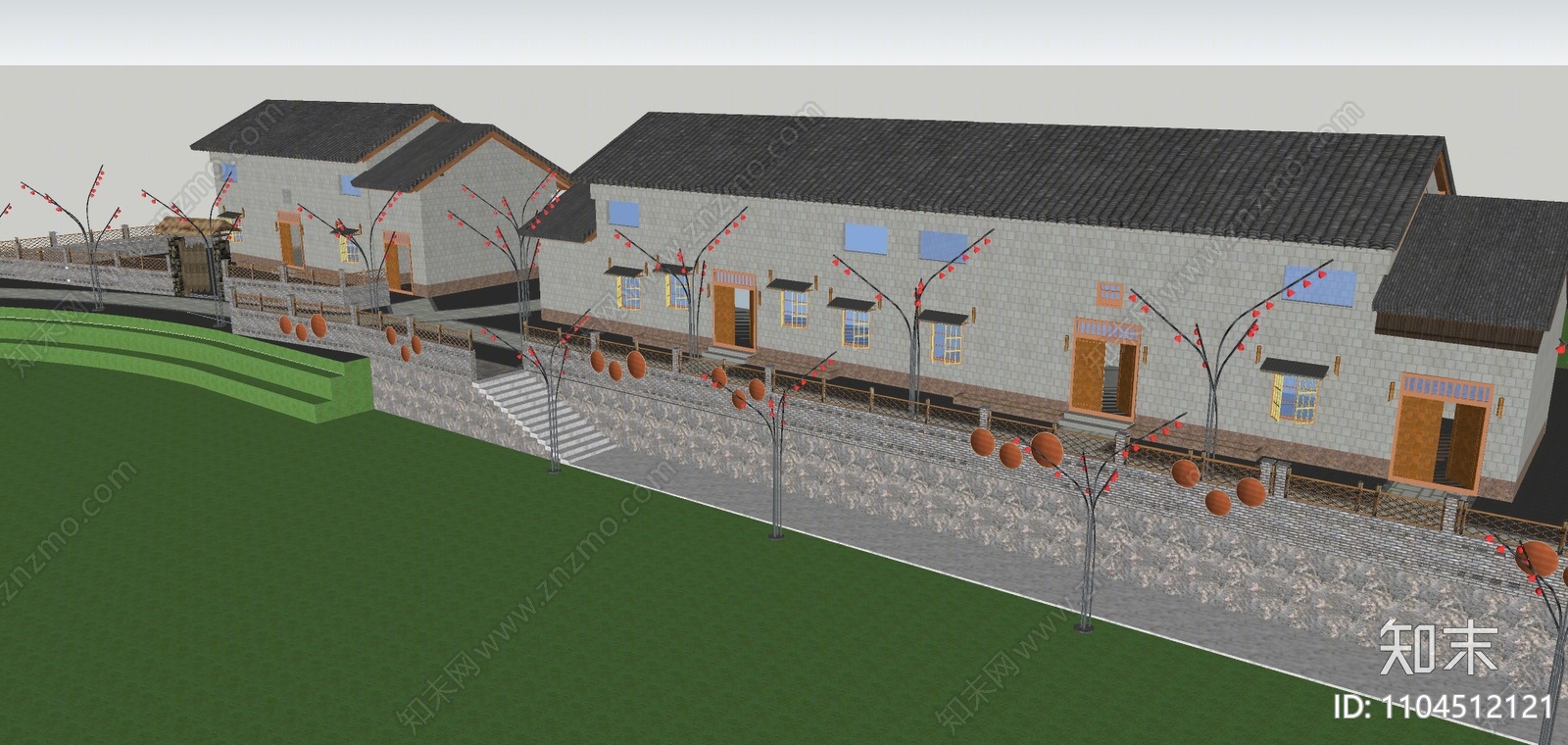 新中式乡村民宿SU模型下载【ID:1104512121】