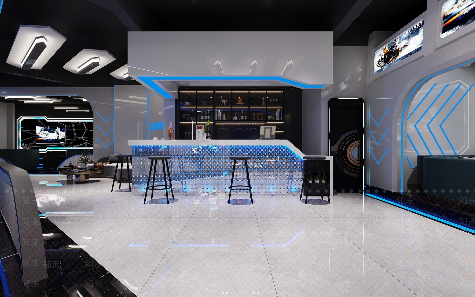 现代电竞奶茶店3D模型下载【ID:1104530063】