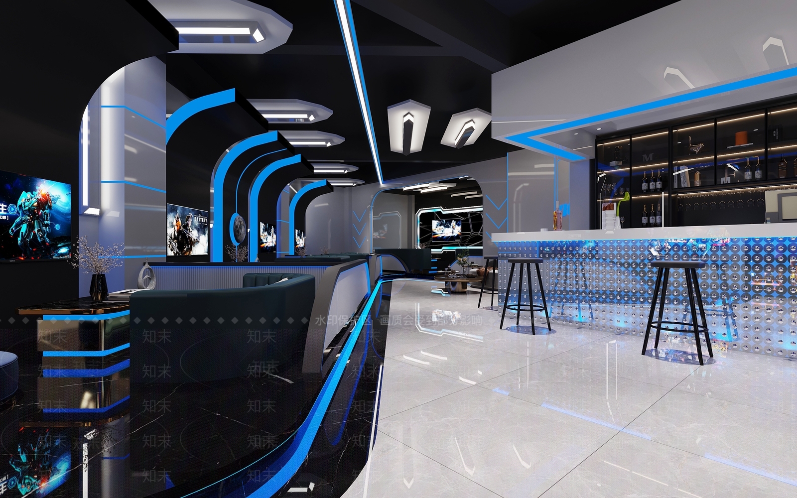 现代电竞奶茶店3D模型下载【ID:1104530063】