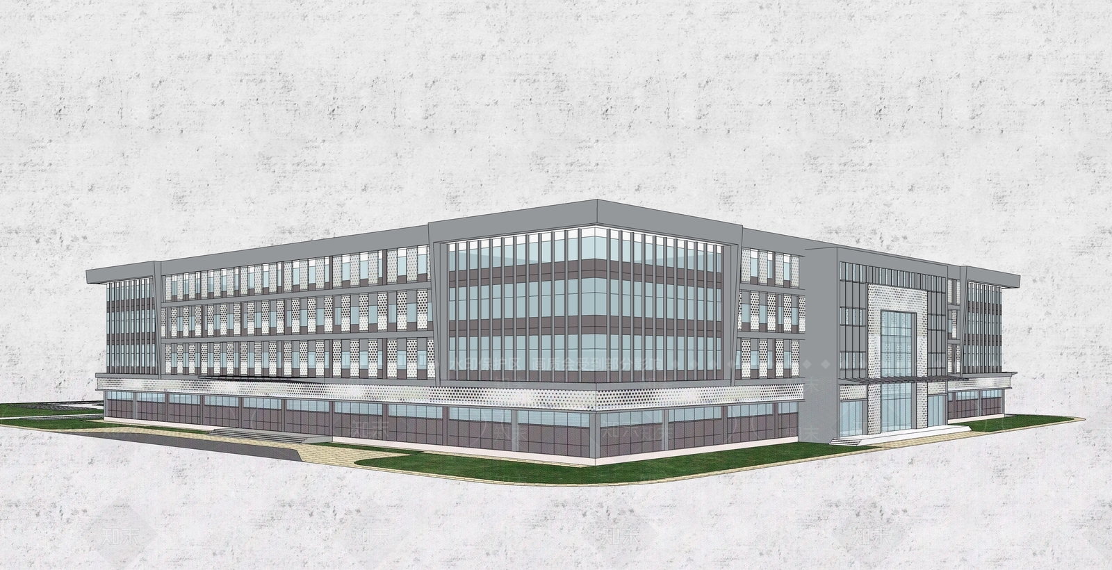 现代图书馆建筑SU模型下载【ID:1104531057】