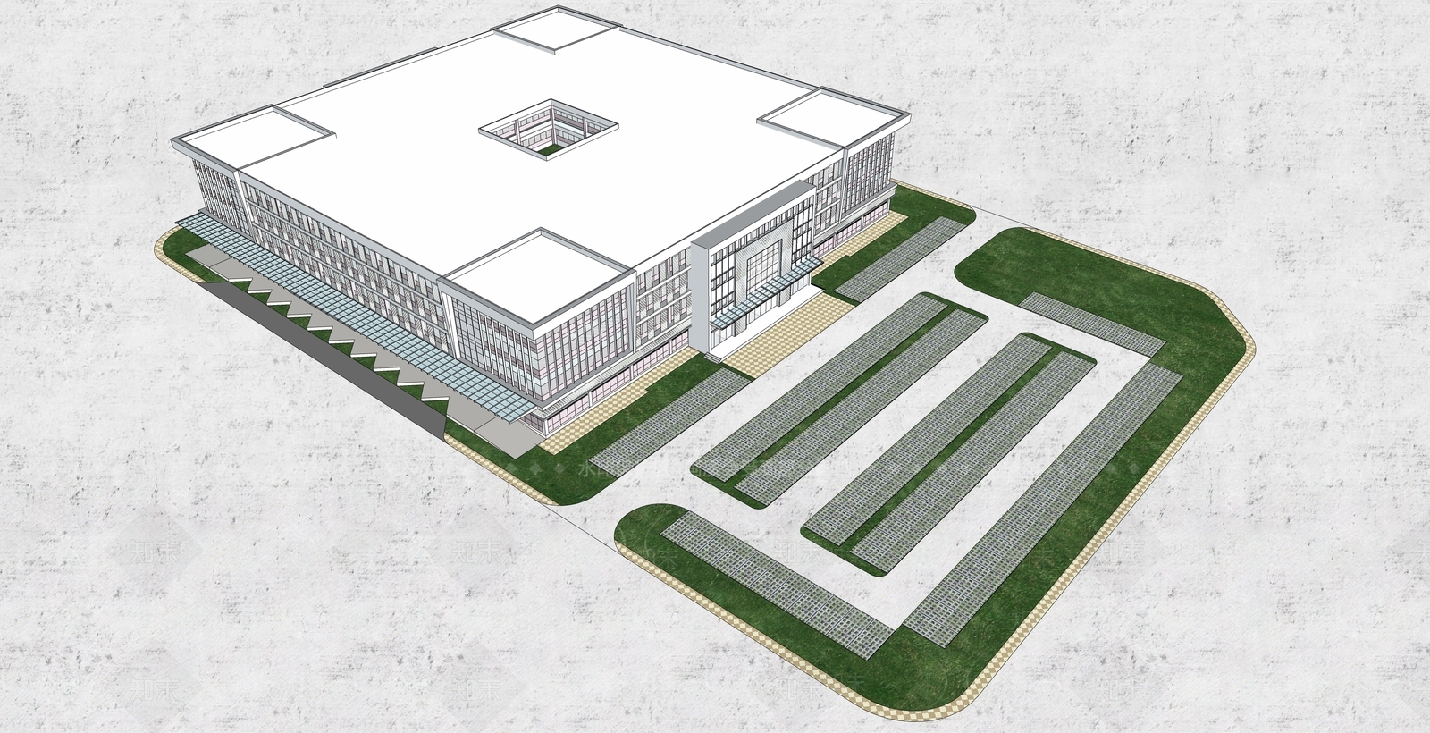 现代图书馆建筑SU模型下载【ID:1104531057】
