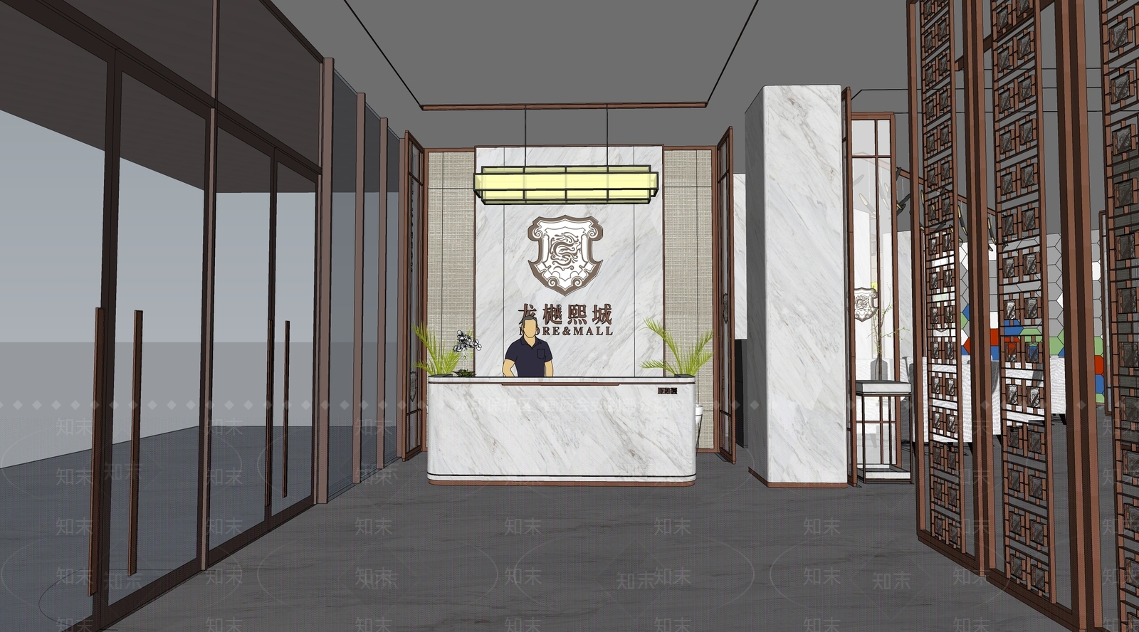 新中式售楼处内部SU模型下载【ID:1104531953】