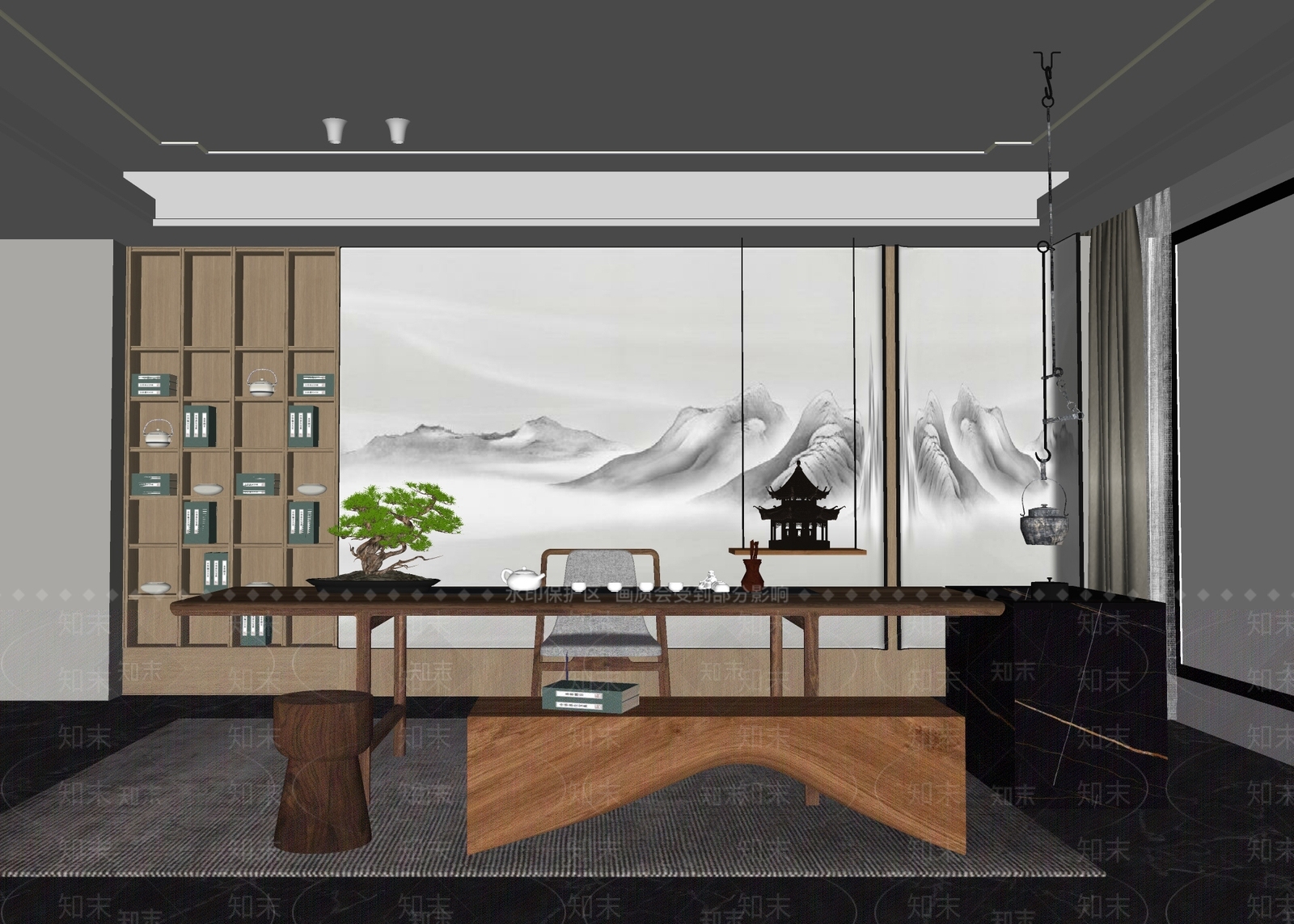 新中式家居茶室SU模型下载【ID:1104551218】_知末su模型网