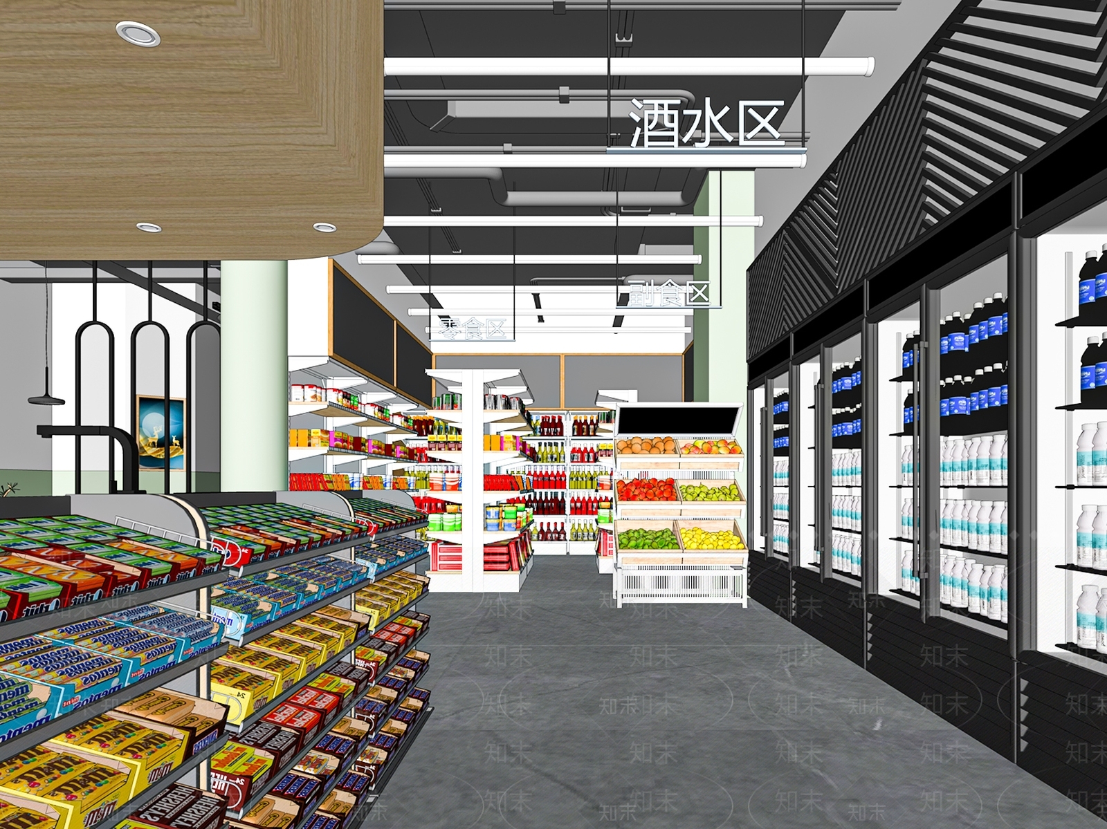 现代超市SU模型下载【ID:1104563779】