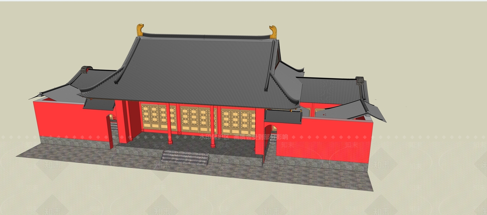 中式寺庙建筑SU模型下载【ID:1104566898】
