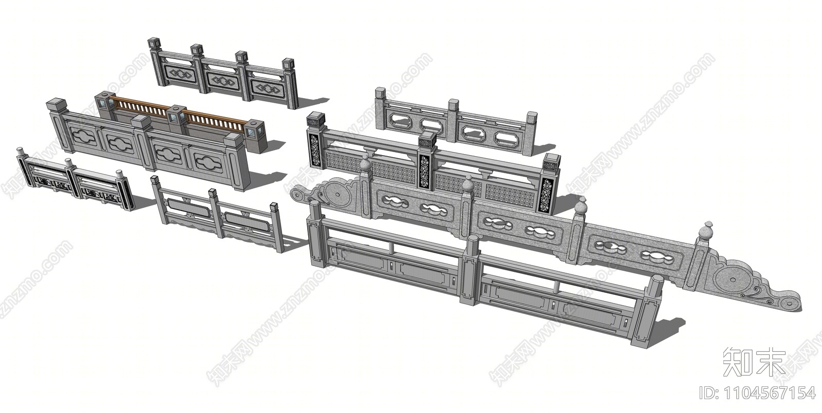 新中式大理石栏杆SU模型下载【ID:1104567154】