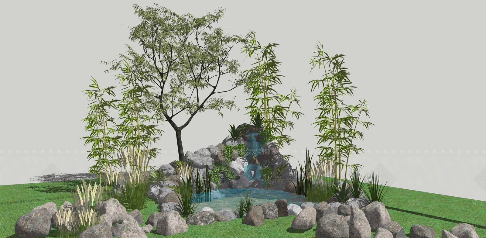 中式景观假山SU模型下载【ID:1104572808】