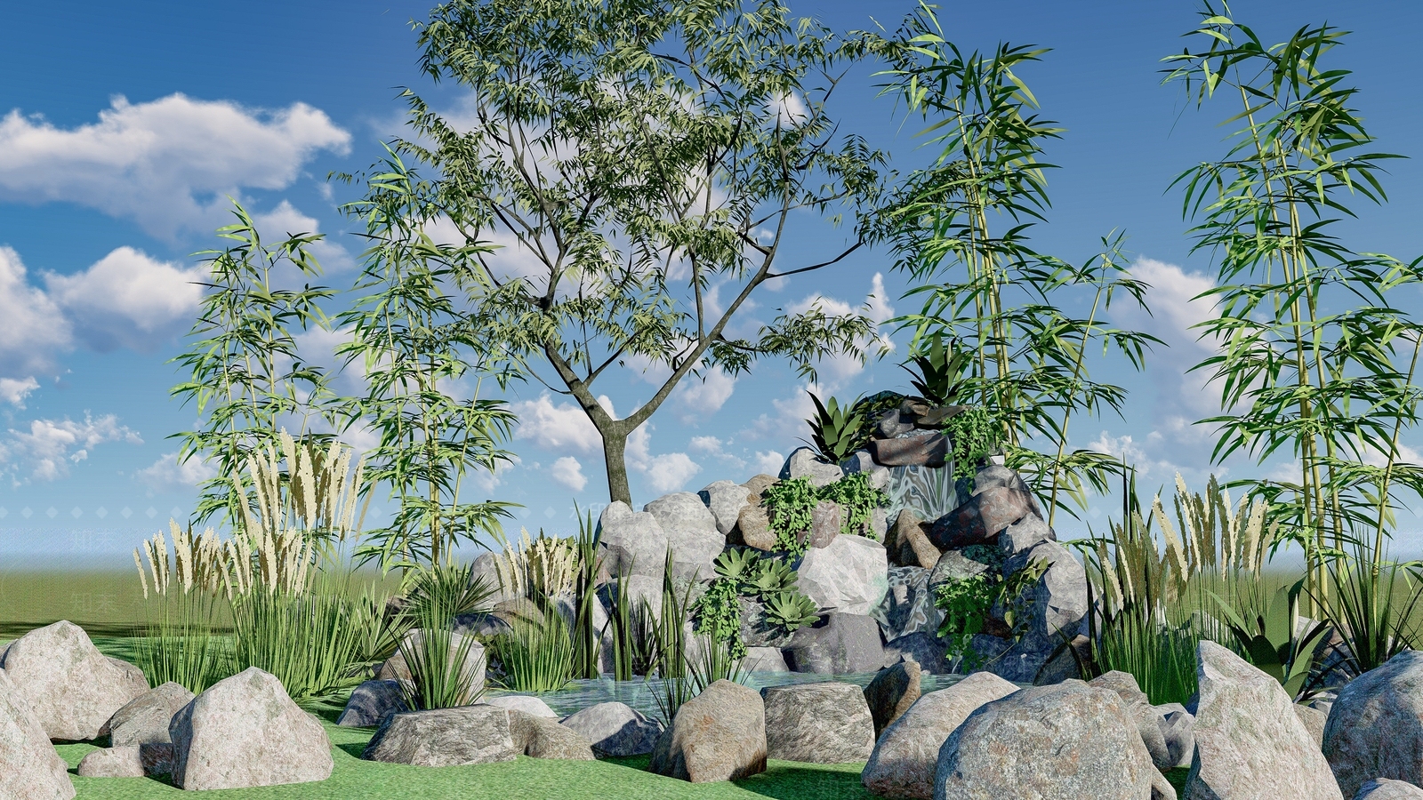 中式景观假山SU模型下载【ID:1104572808】