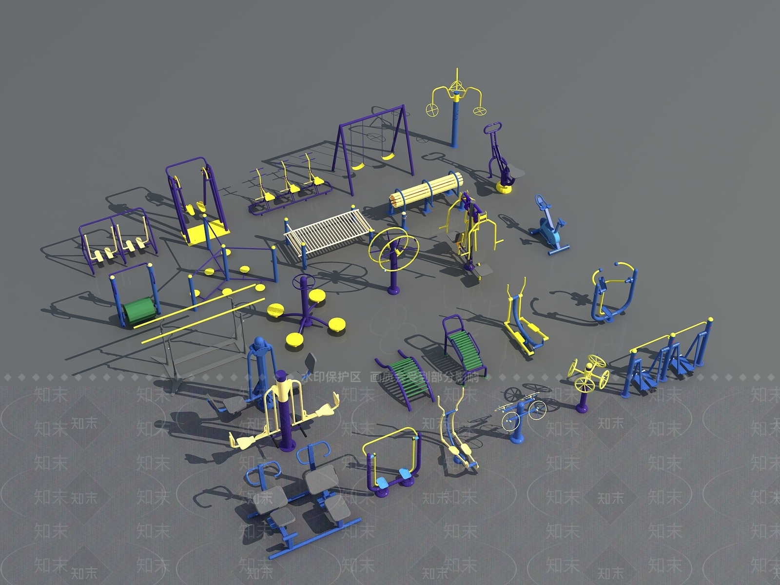 现代户外健身器材3D模型下载【ID:1104575789】