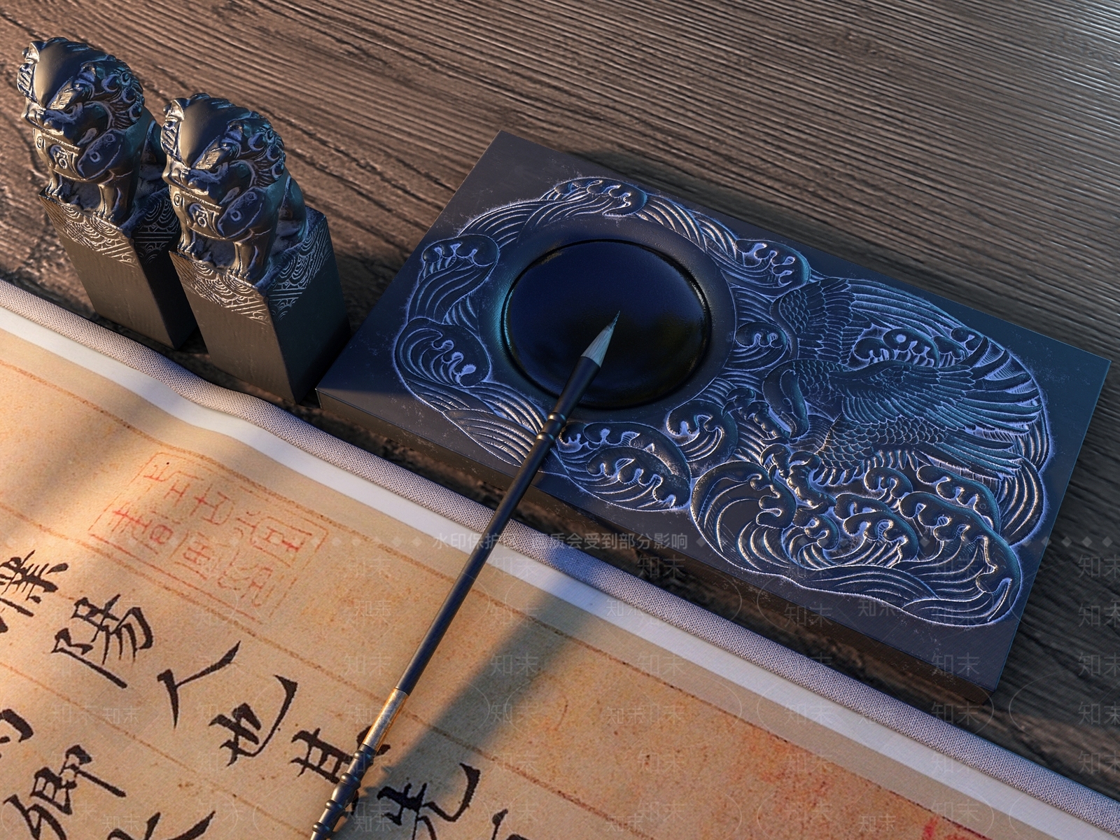 新中式笔墨纸砚3D模型下载【ID:1104585501】