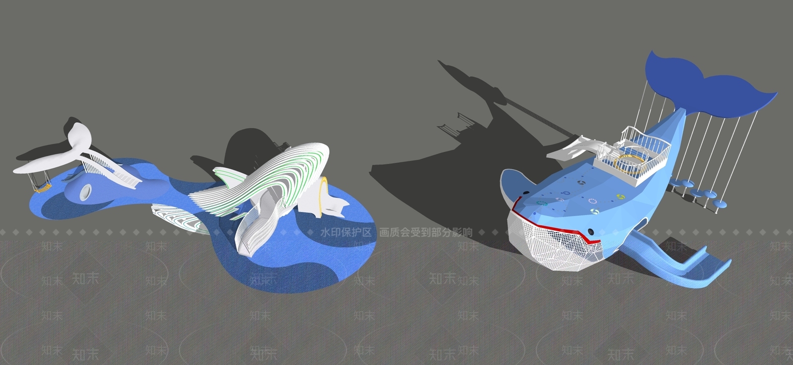 现代鲸鱼儿童滑梯SU模型下载【ID:1104587956】