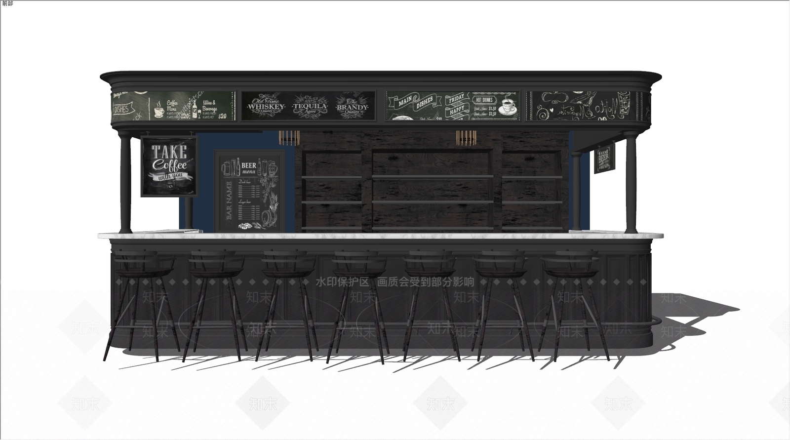 现代酒吧吧台SU模型下载【ID:1104600879】