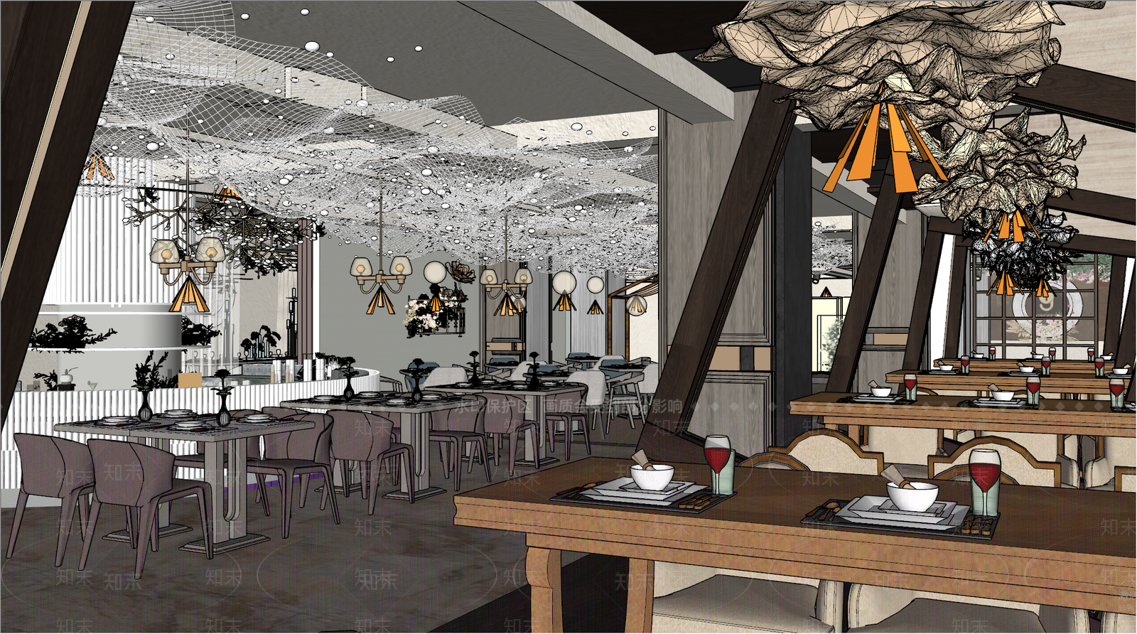 现代西餐厅SU模型下载【ID:1104600628】