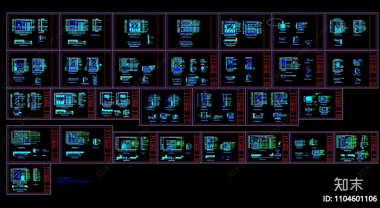 30鞋柜CAD立面图库施工图下载【ID:1104601106】