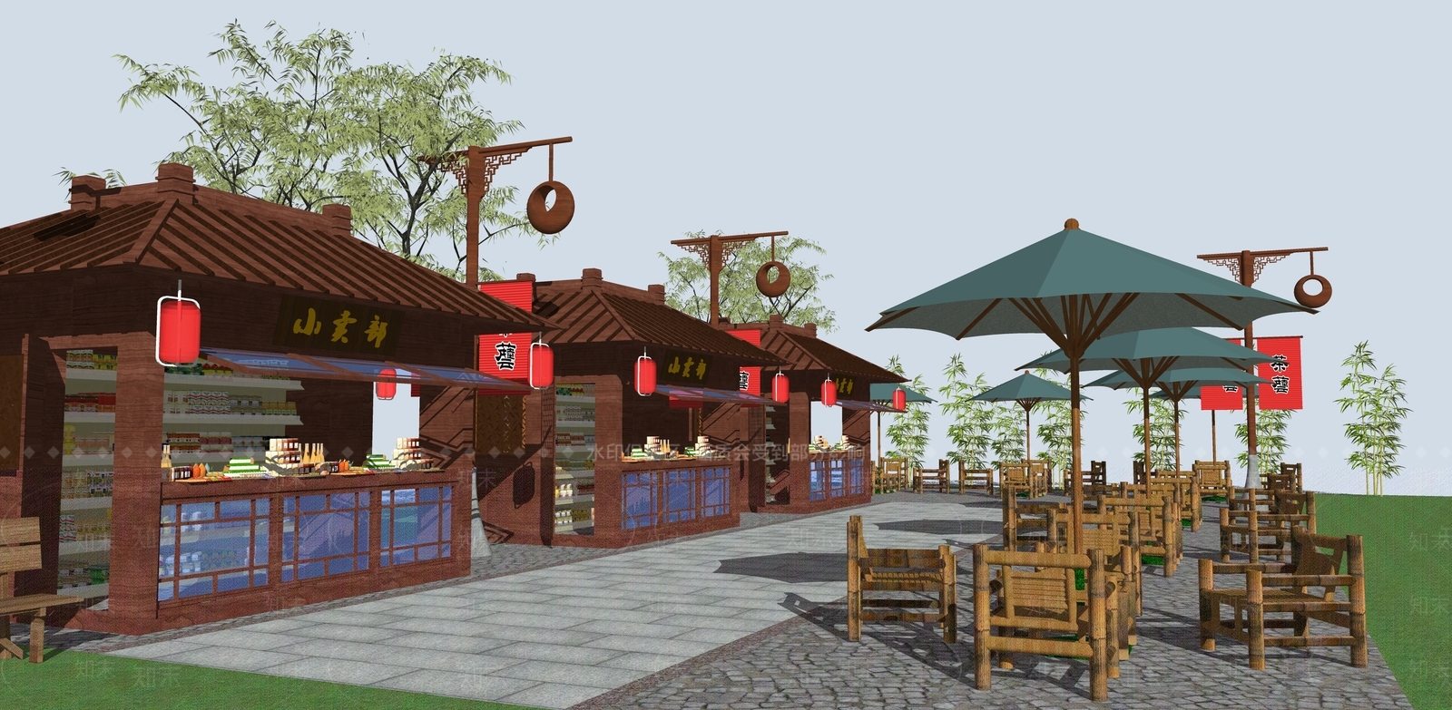 中式摊位SU模型下载【ID:1104610849】