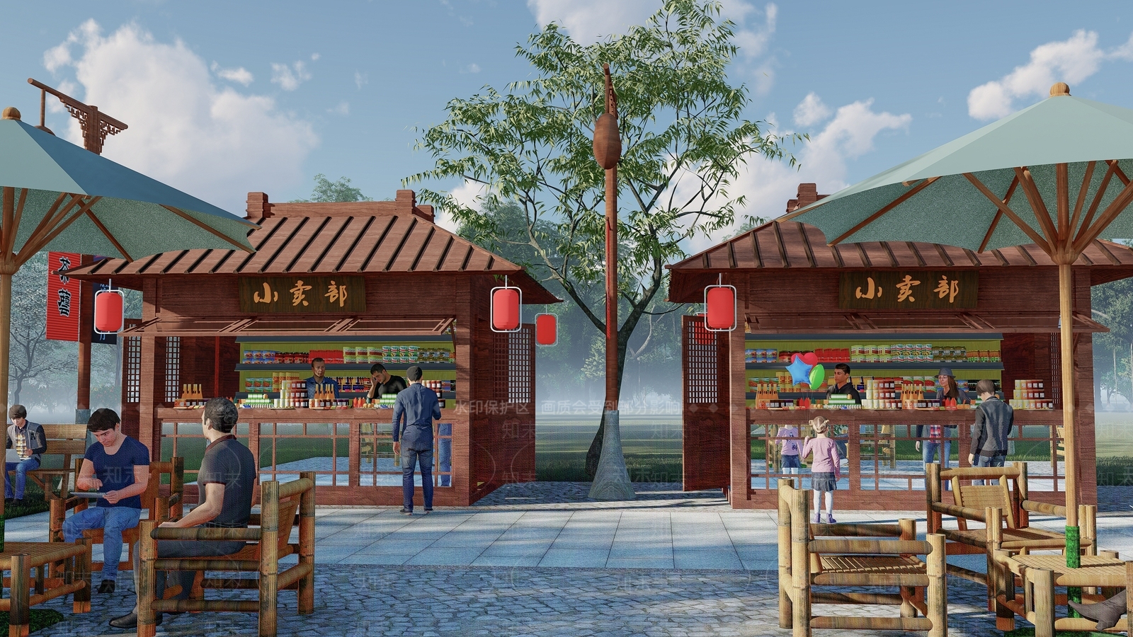 中式摊位SU模型下载【ID:1104610849】