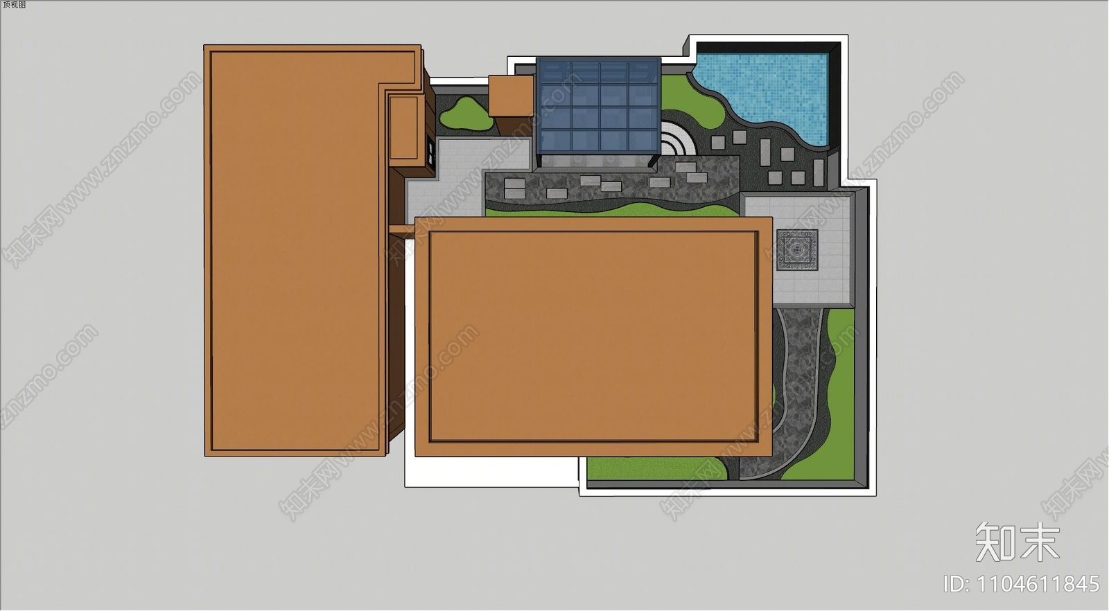 新中式屋顶花园SU模型下载【ID:1104611845】