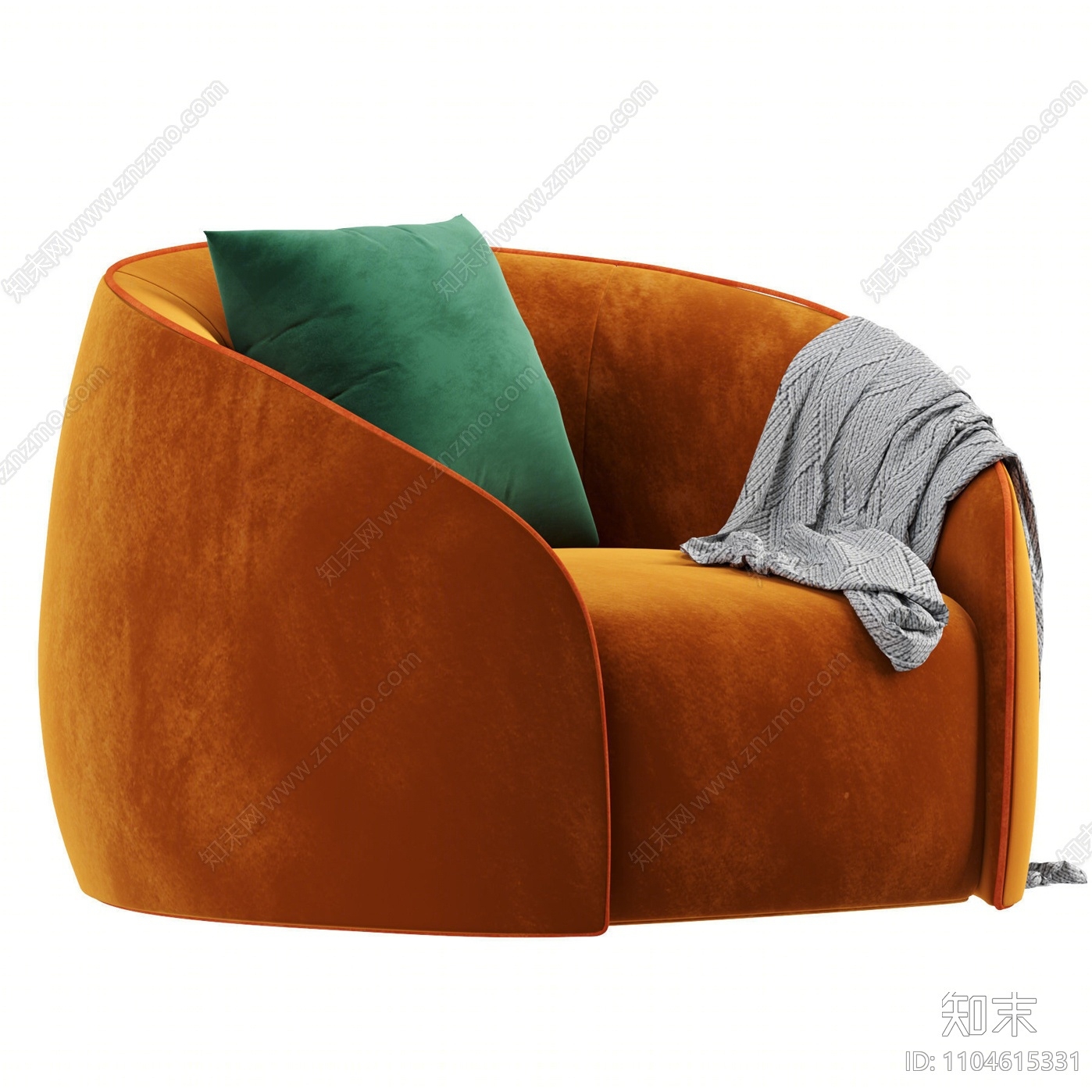 北欧绒布单人沙发3D模型下载【ID:1104615331】