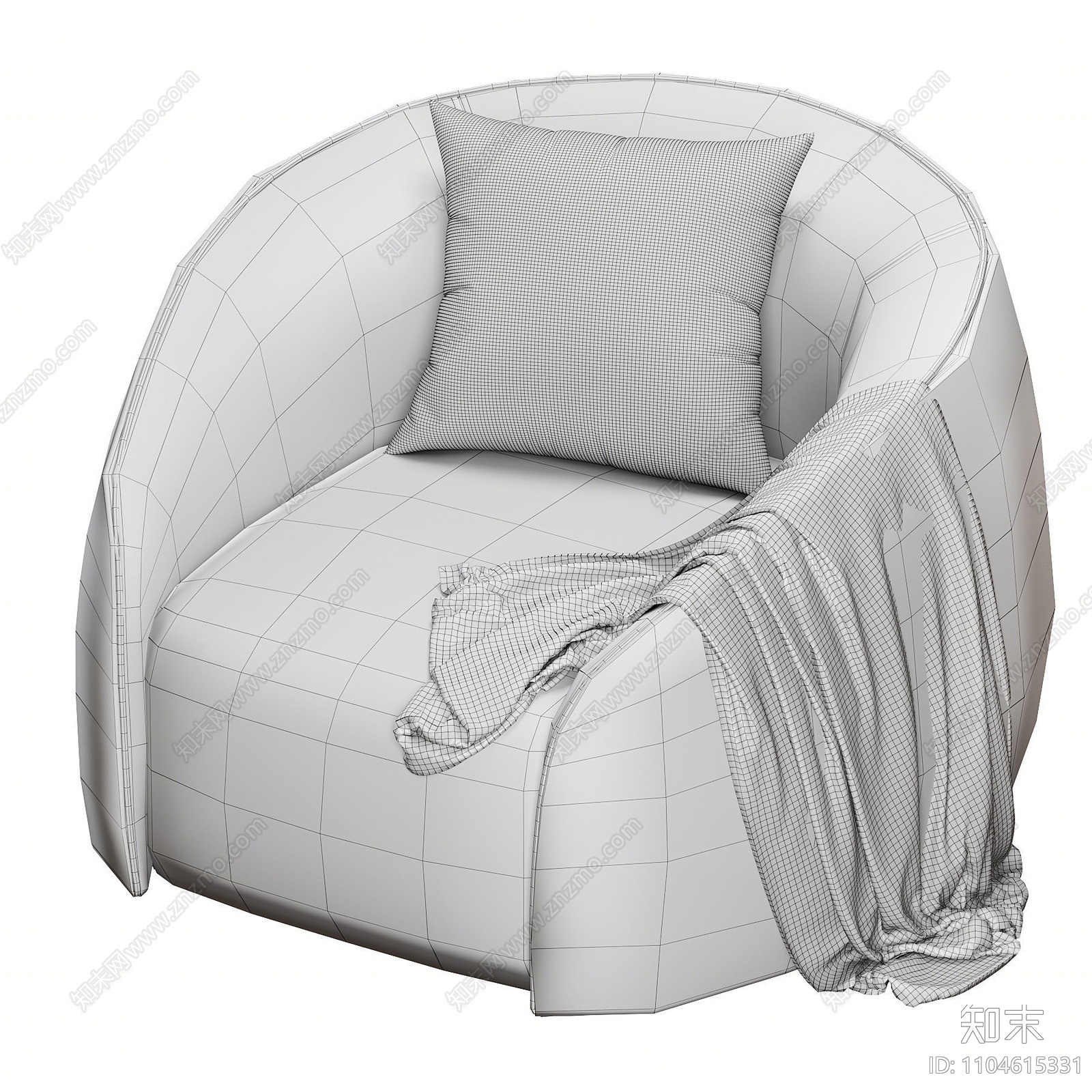 北欧绒布单人沙发3D模型下载【ID:1104615331】