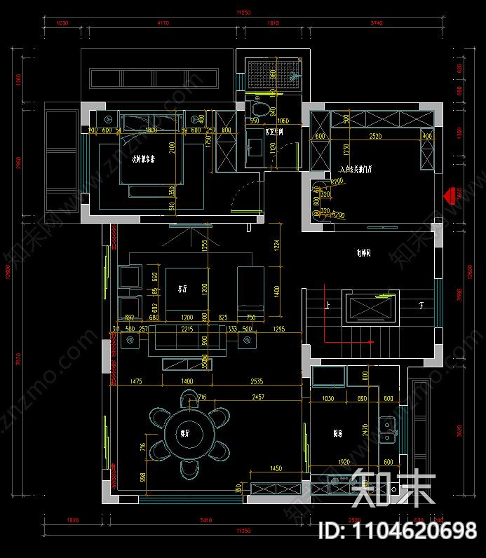 现代简约别墅空间效果图cad施工图下载【ID:1104620698】